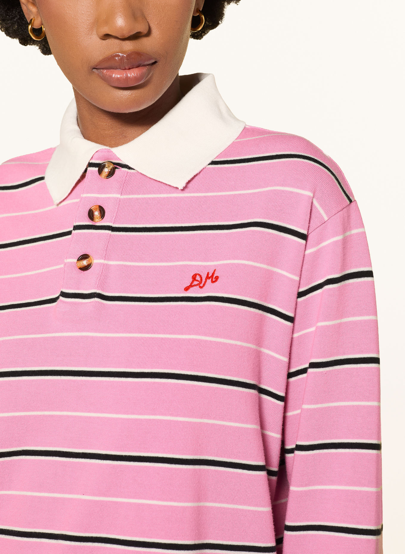 DAMSON MADDER. Gebreid poloshirt REMIE: ROZE / ECRU / ZWART
