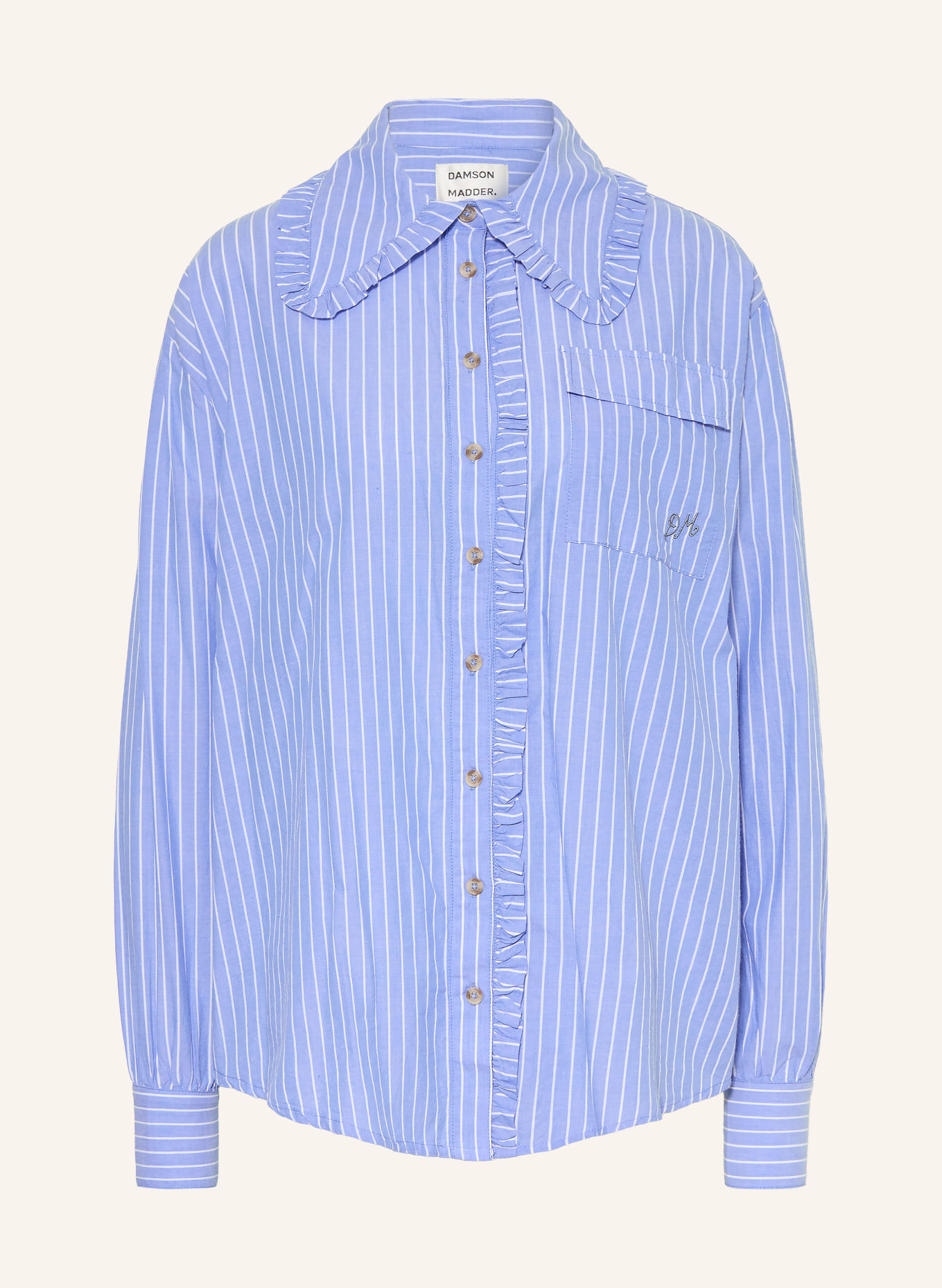 DAMSON MADDER. Blus KENDALL med volanger: LJUSBLÅ / VIT