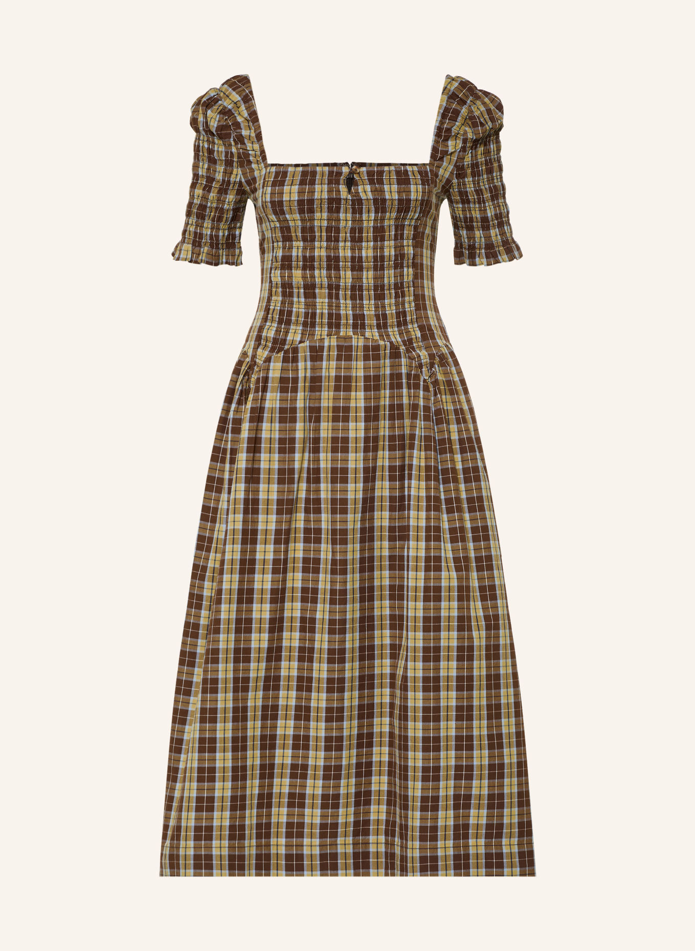 DAMSON MADDER. Kleid EMMY mit Rüschen: BRAUN / BLAUGRAU / KHAKI