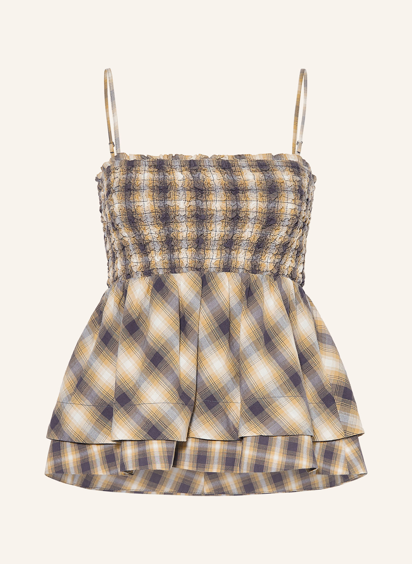 DAMSON MADDER. Blusentop AZALEA mit Rüschen: BEIGE / ECRU / DUNKELBLAU