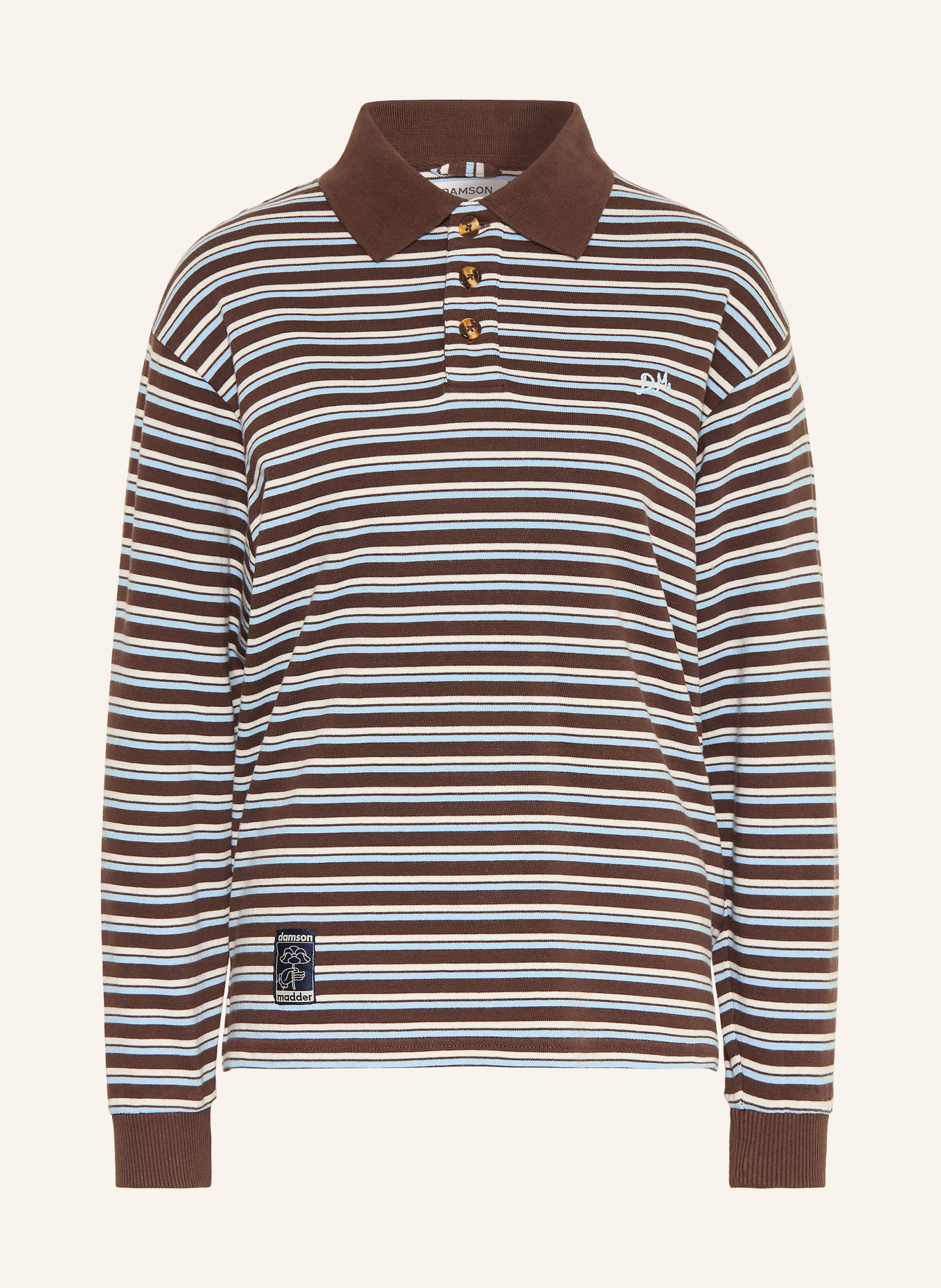 DAMSON MADDER. Gebreid poloshirt REMIE: MARRON FONCÉ / ECRU / LICHTBLAUW