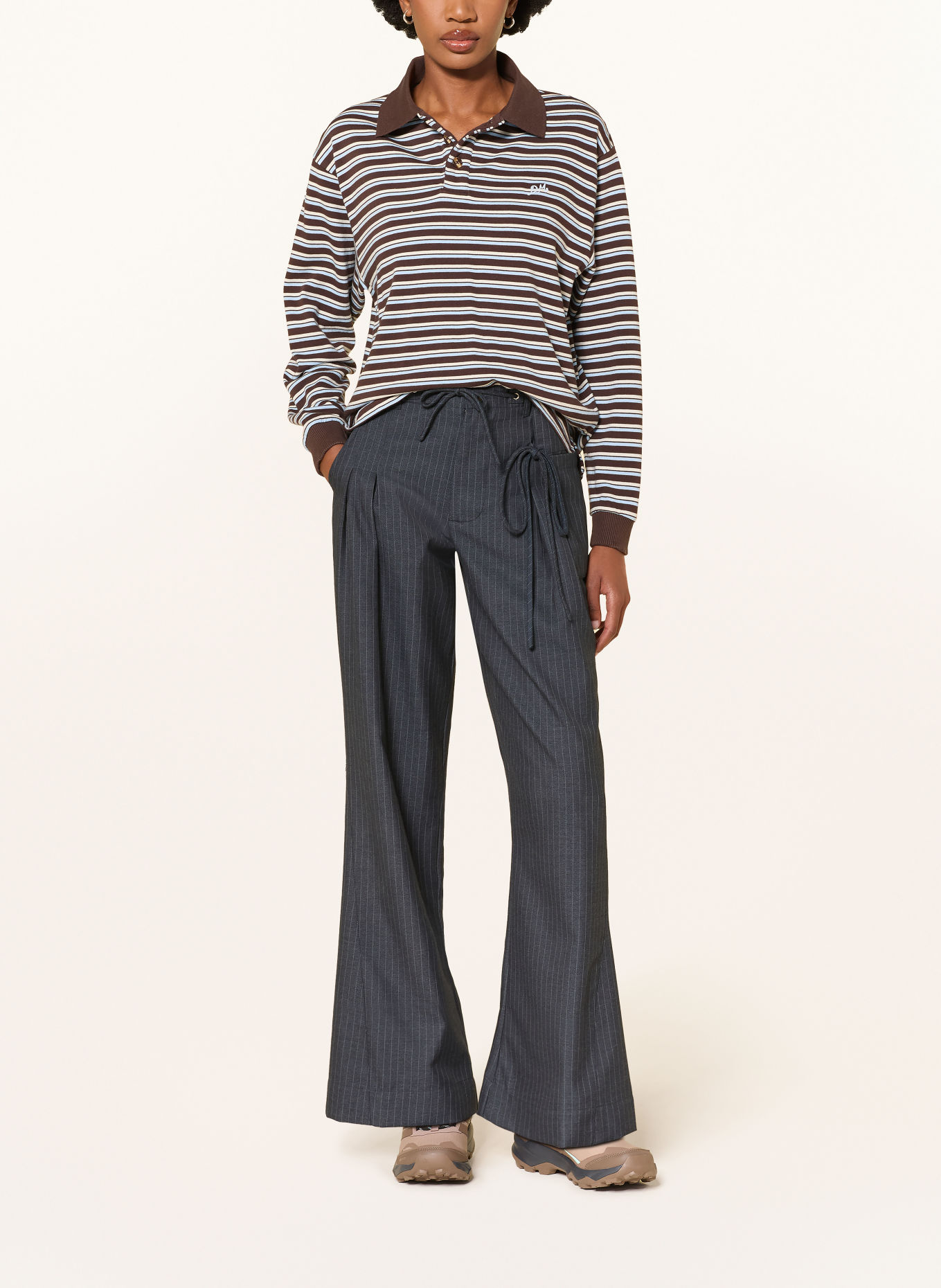 DAMSON MADDER. Gebreid poloshirt REMIE: MARRON FONCÉ / ECRU / LICHTBLAUW