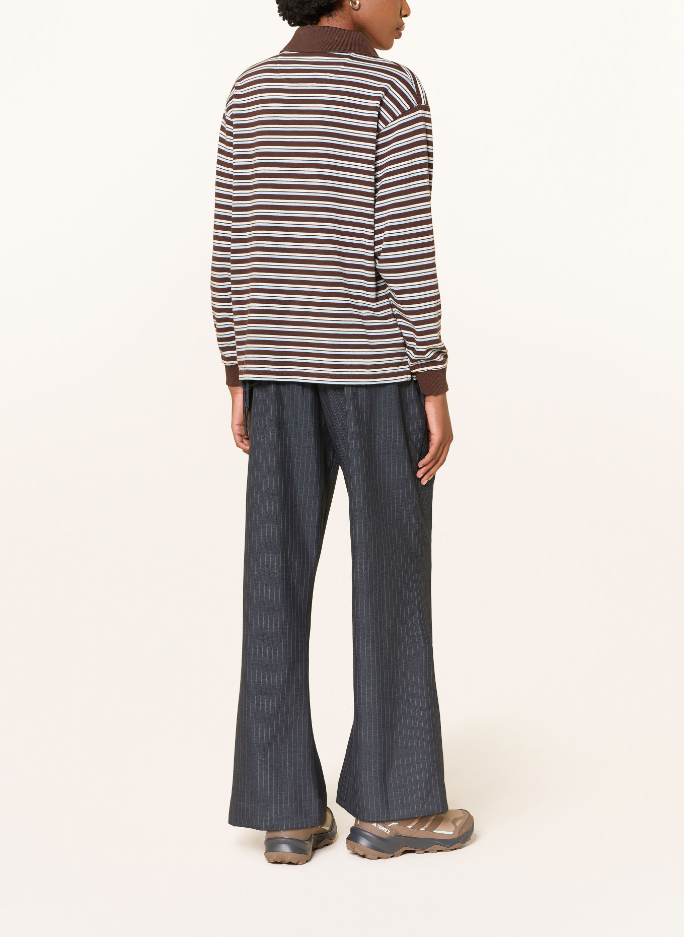DAMSON MADDER. Gebreid poloshirt REMIE: MARRON FONCÉ / ECRU / LICHTBLAUW
