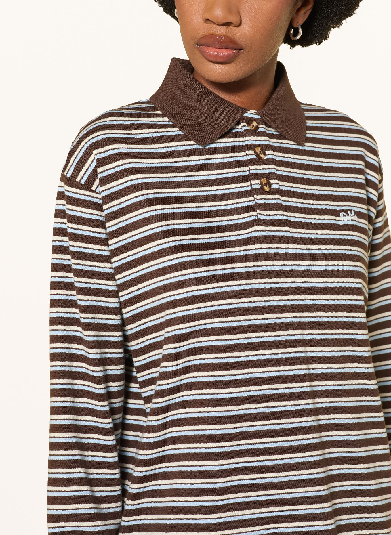 DAMSON MADDER. Gebreid poloshirt REMIE: MARRON FONCÉ / ECRU / LICHTBLAUW