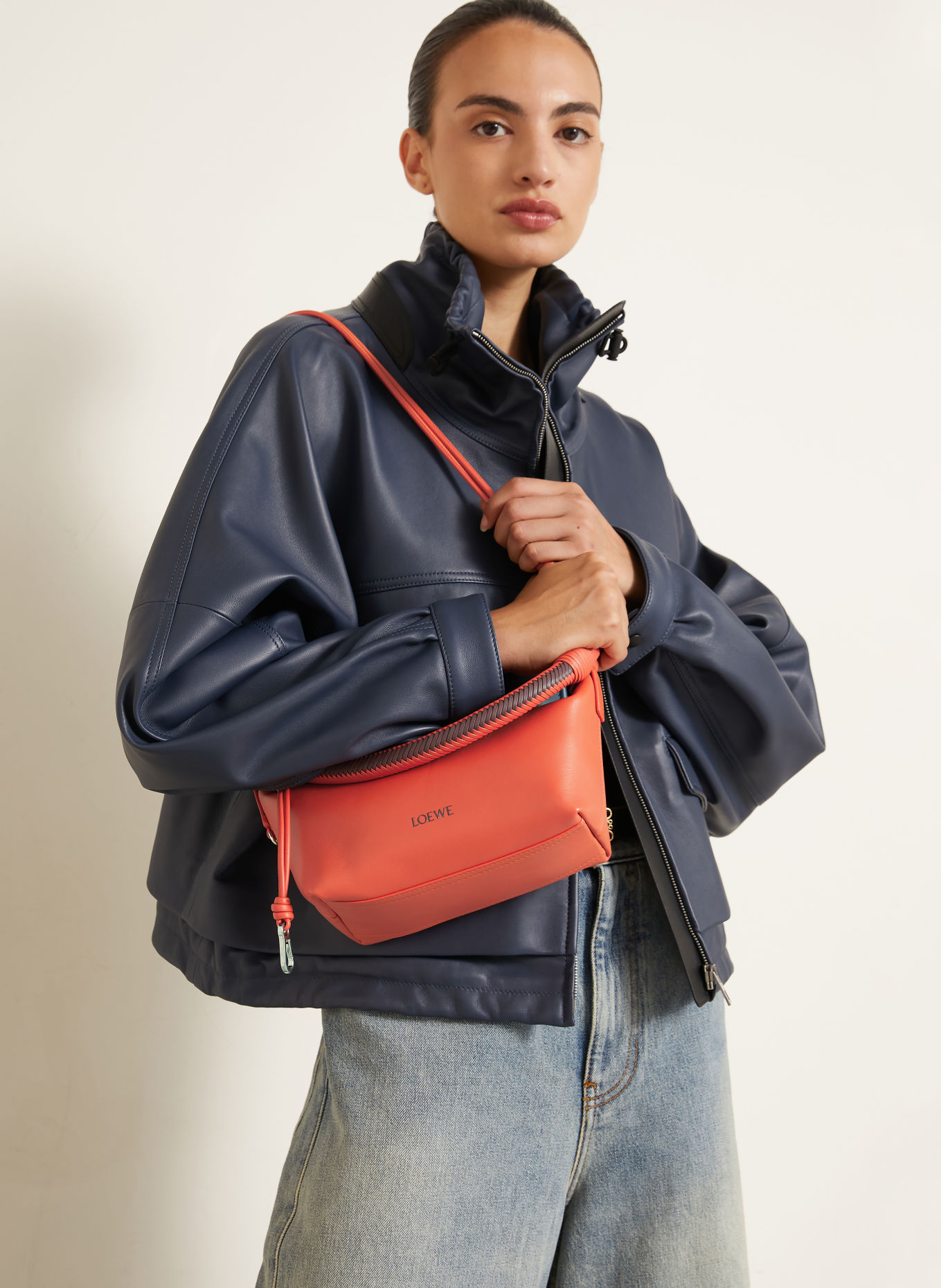 LOEWE CALA MINI Shoulder Bag: DARK ORANGE / SILVER