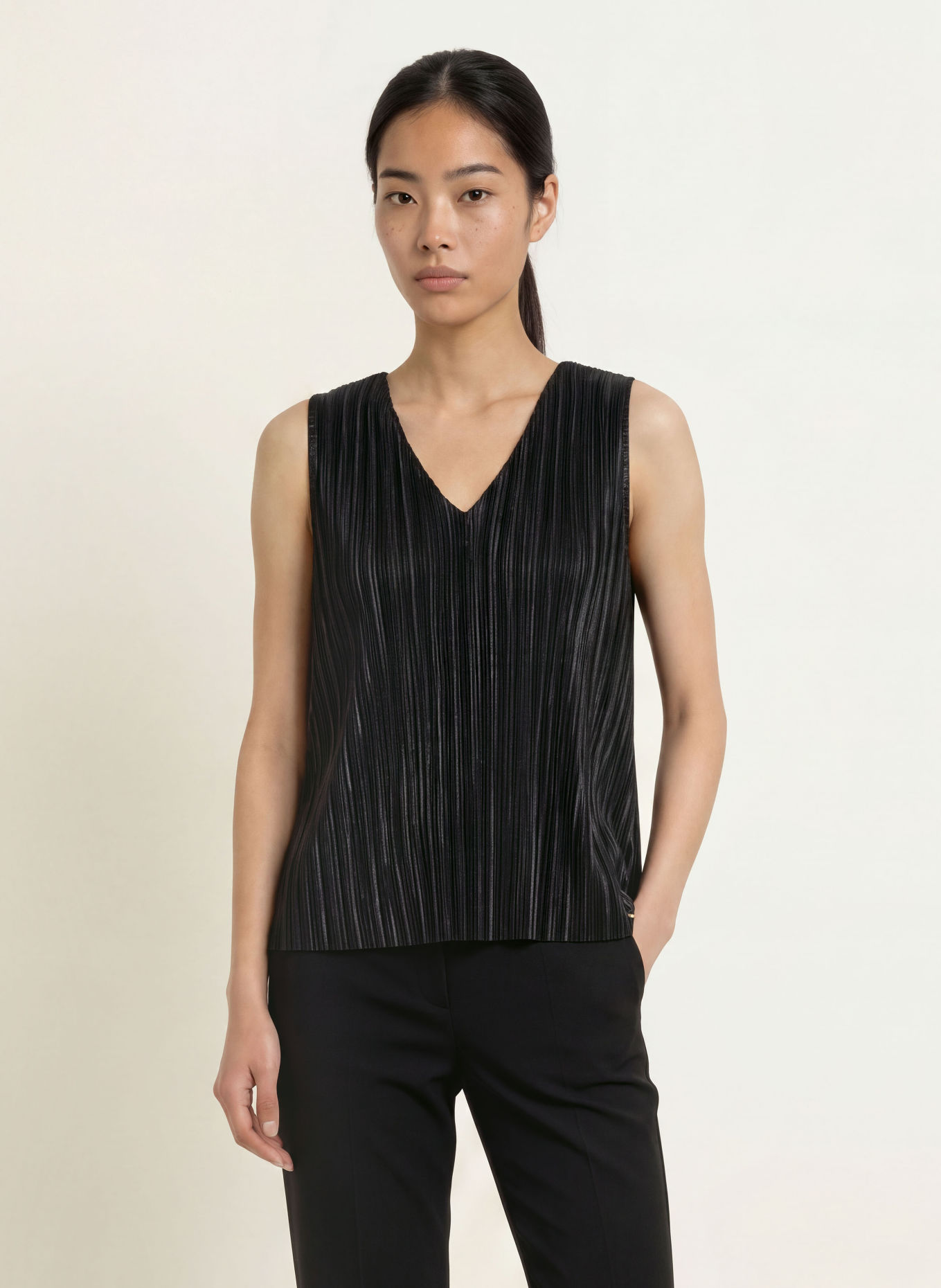 CINQUE CIISA pleated blouse top: BLACK