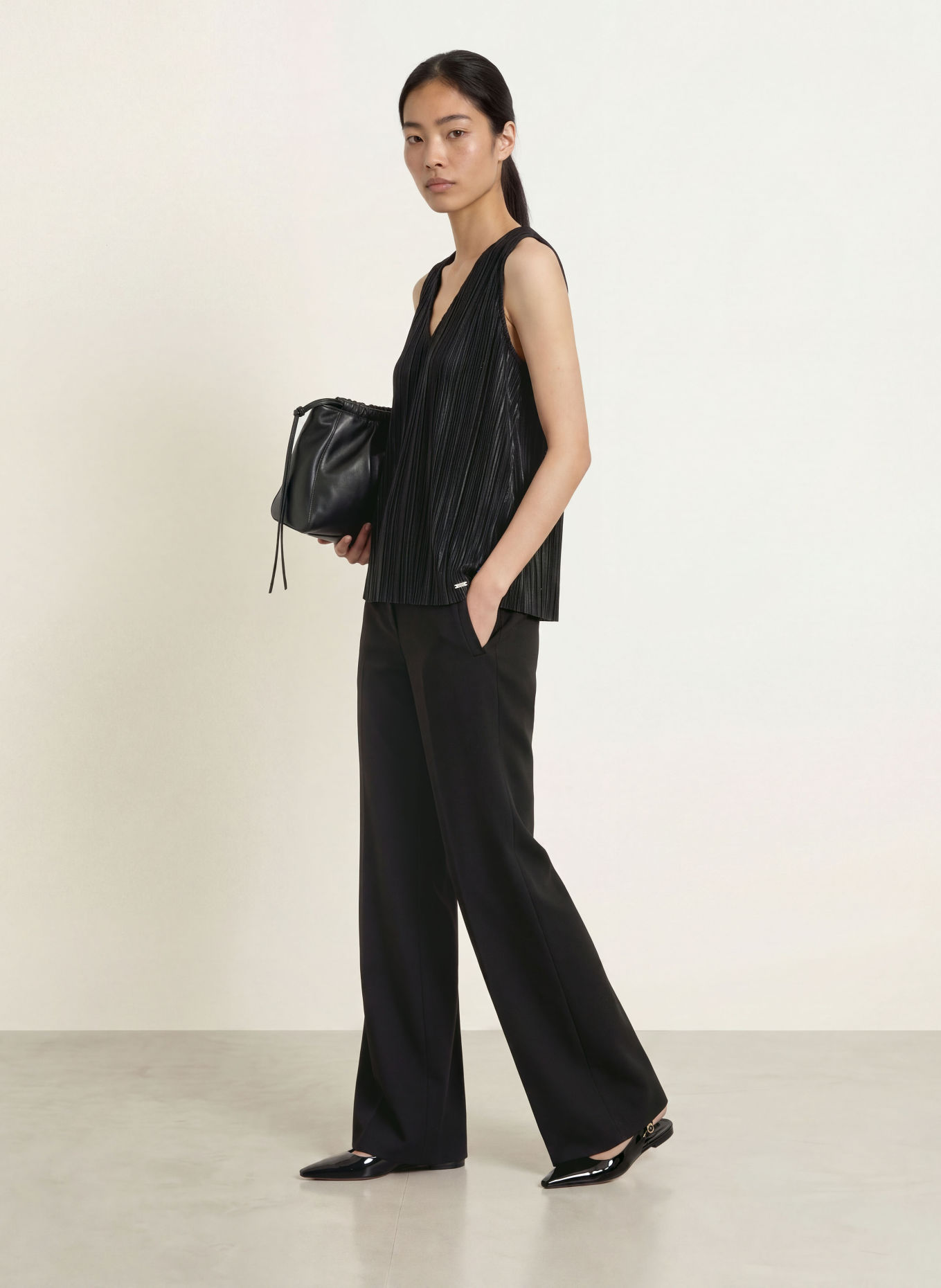 CINQUE CIISA pleated blouse top: BLACK