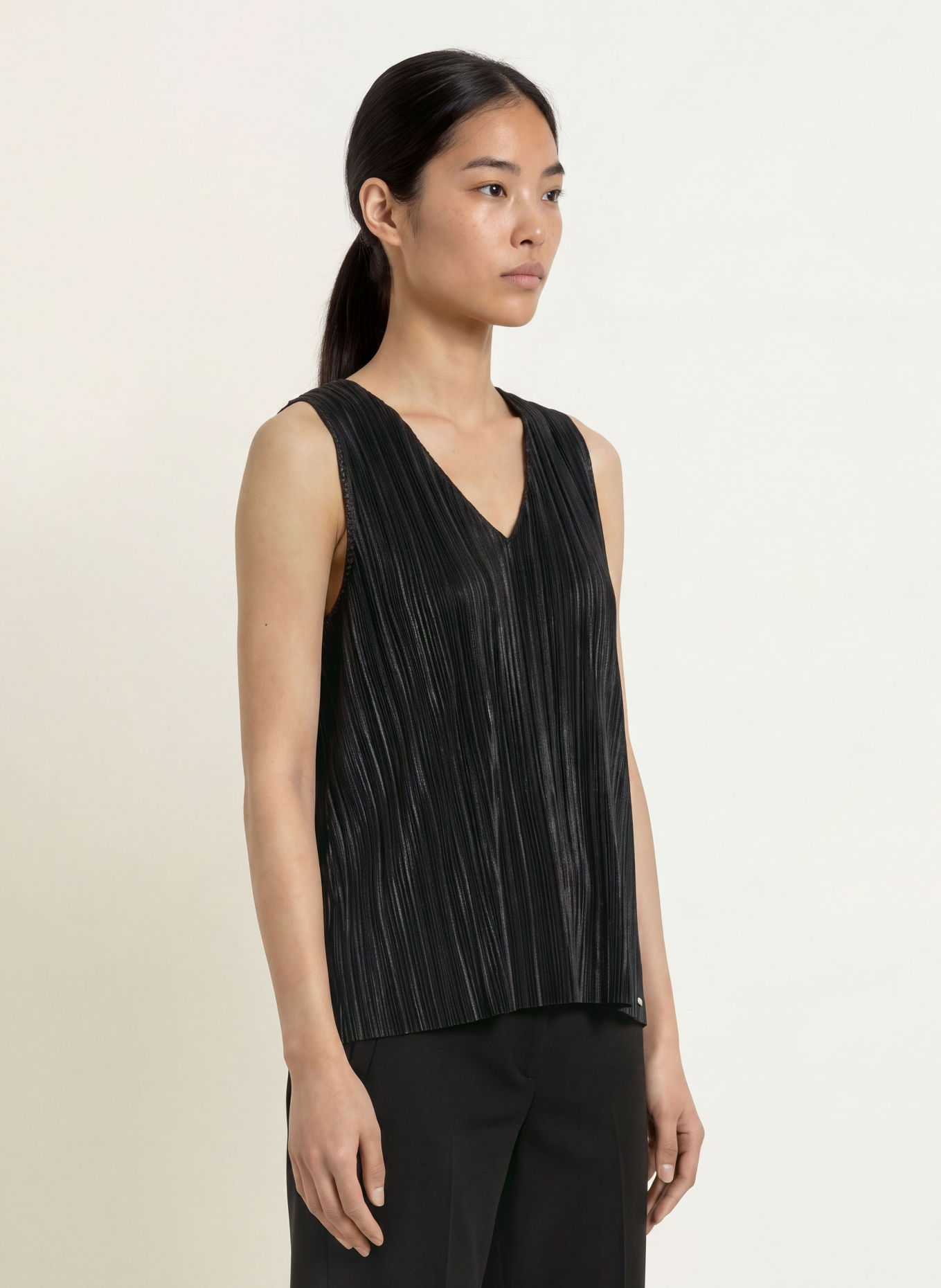 CINQUE CIISA pleated blouse top: BLACK