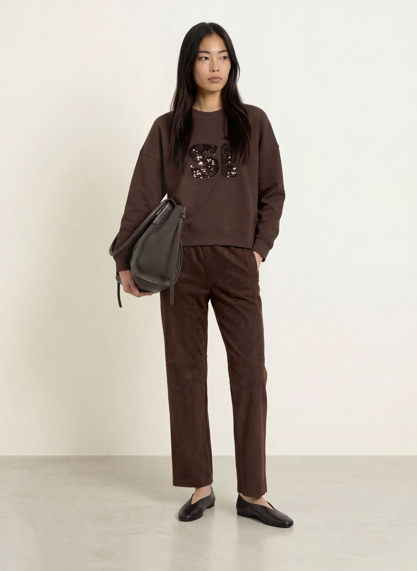 CINQUE CIFACELLA-sweatshirt med pailletter: MØRKEBRUN