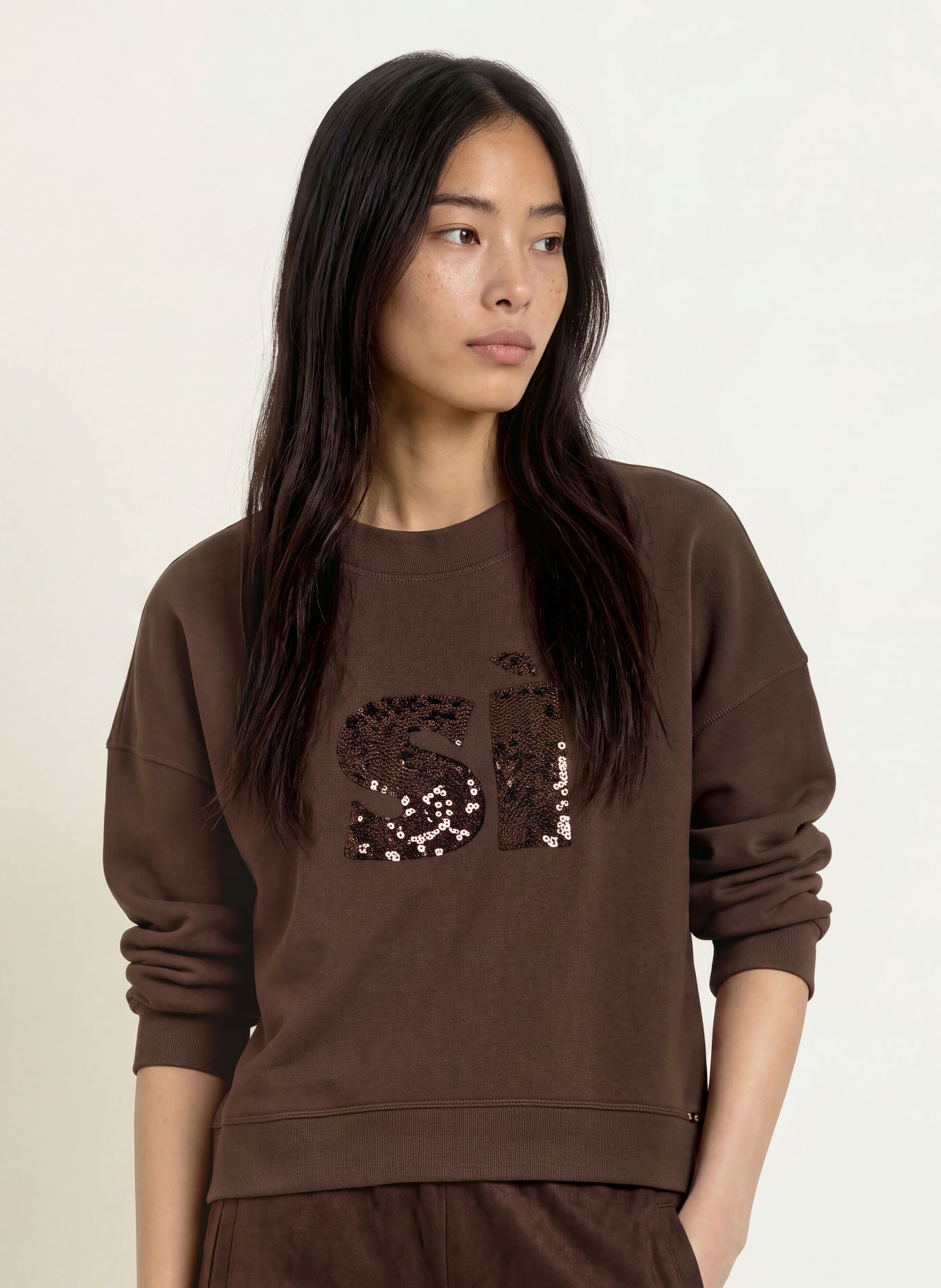 CINQUE CIFACELLA-sweatshirt med pailletter: MØRKEBRUN