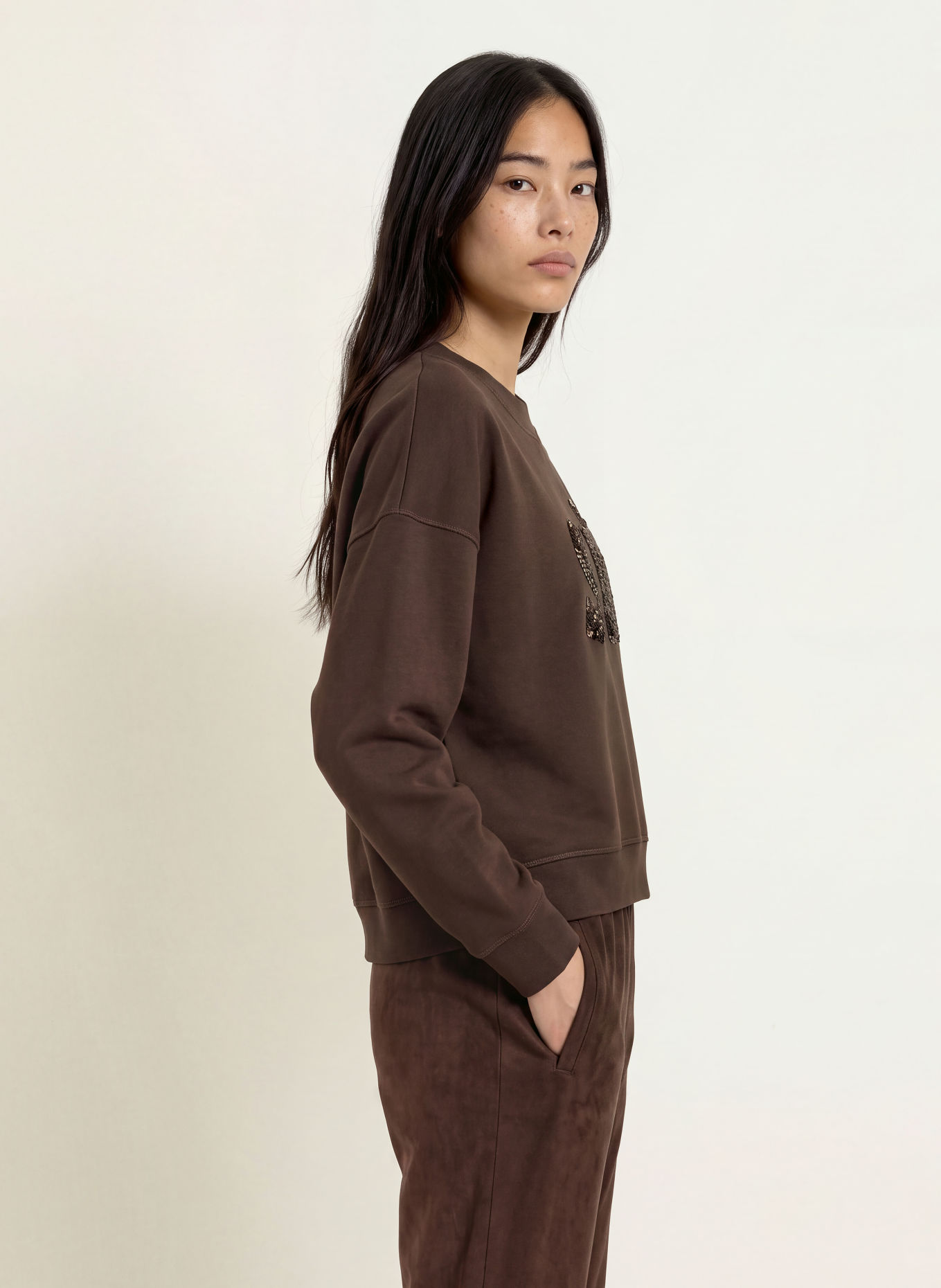 CINQUE CIFACELLA-sweatshirt med pailletter: MØRKEBRUN