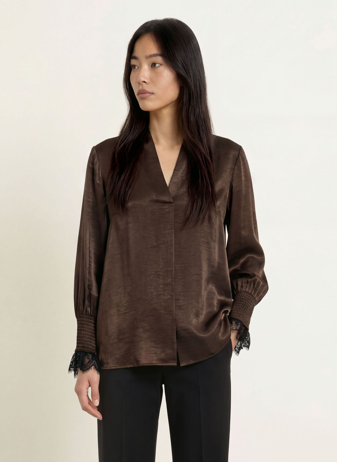 CINQUE Blusenshirt CIPRIA mit Spitze: DUNKELBRAUN