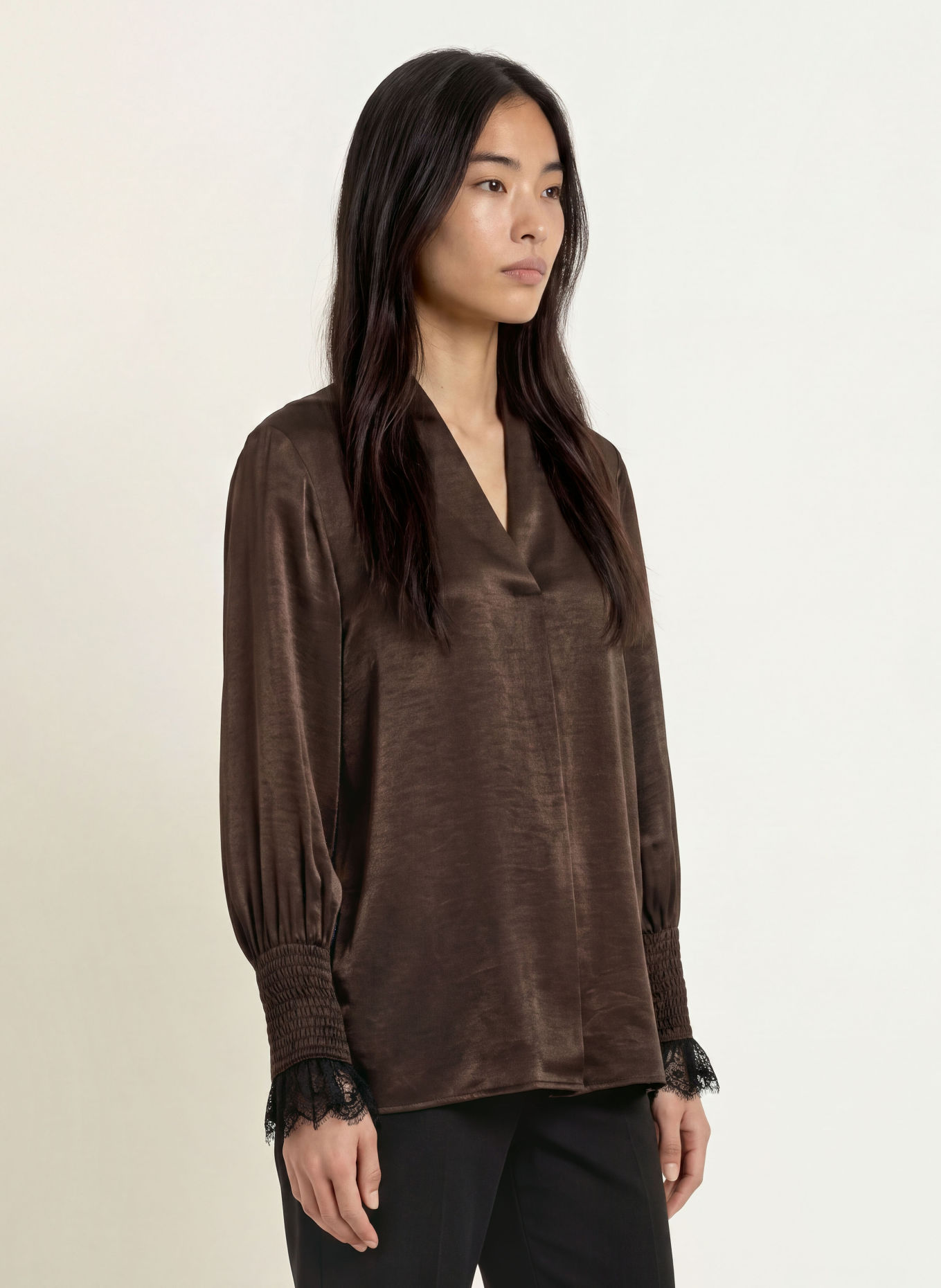 CINQUE Blusenshirt CIPRIA mit Spitze: DUNKELBRAUN