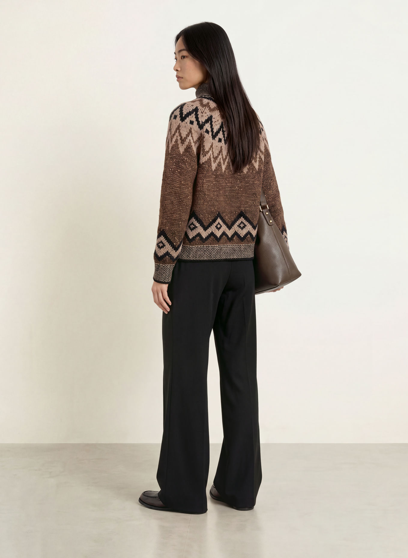 CINQUE Pull col zippé CINORGA avec fil pailleté: MARRON / CHAMEAU / NOIR