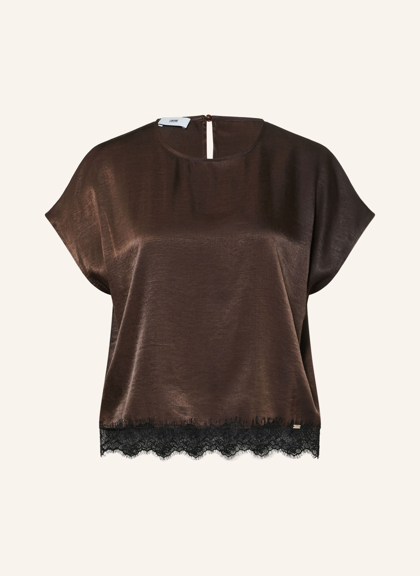 CINQUE Blusenshirt CIPLUS mit Spitze: DUNKELBRAUN / SCHWARZ