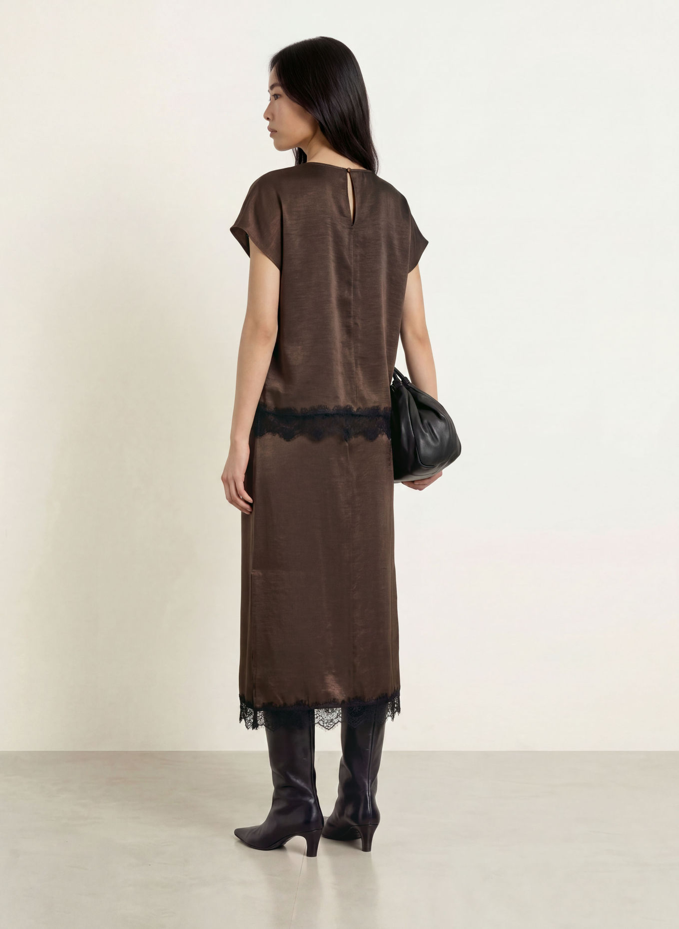 CINQUE Blusenshirt CIPLUS mit Spitze: DUNKELBRAUN / SCHWARZ