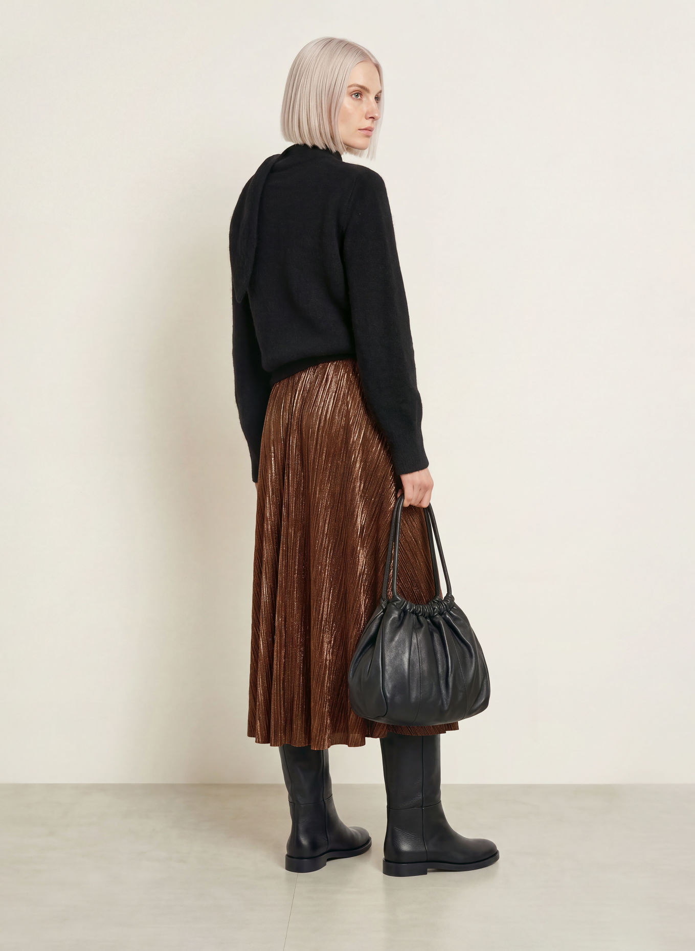 CINQUE CIFADI pleated skirt with glitter yarn: BROWN / GOLD