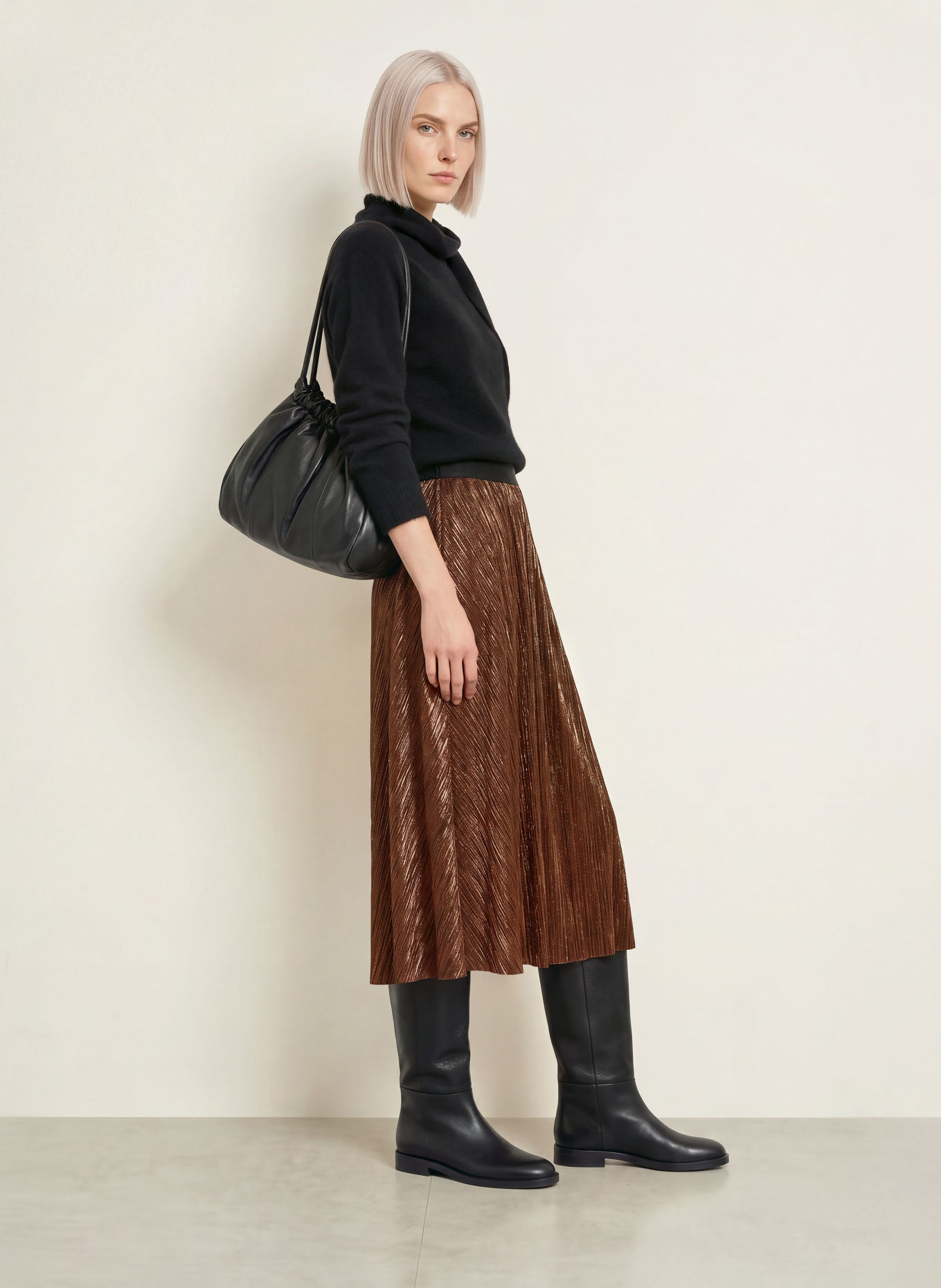 CINQUE CIFADI pleated skirt with glitter yarn: BROWN / GOLD