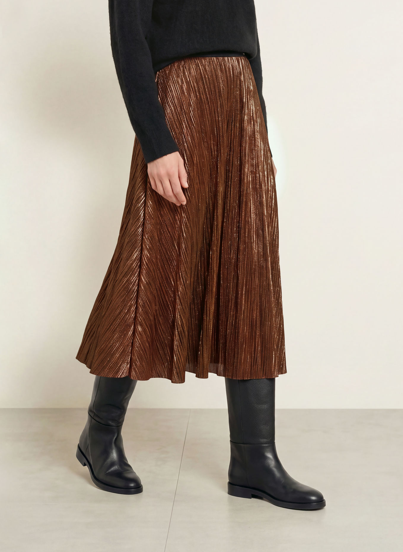 CINQUE CIFADI pleated skirt with glitter yarn: BROWN / GOLD
