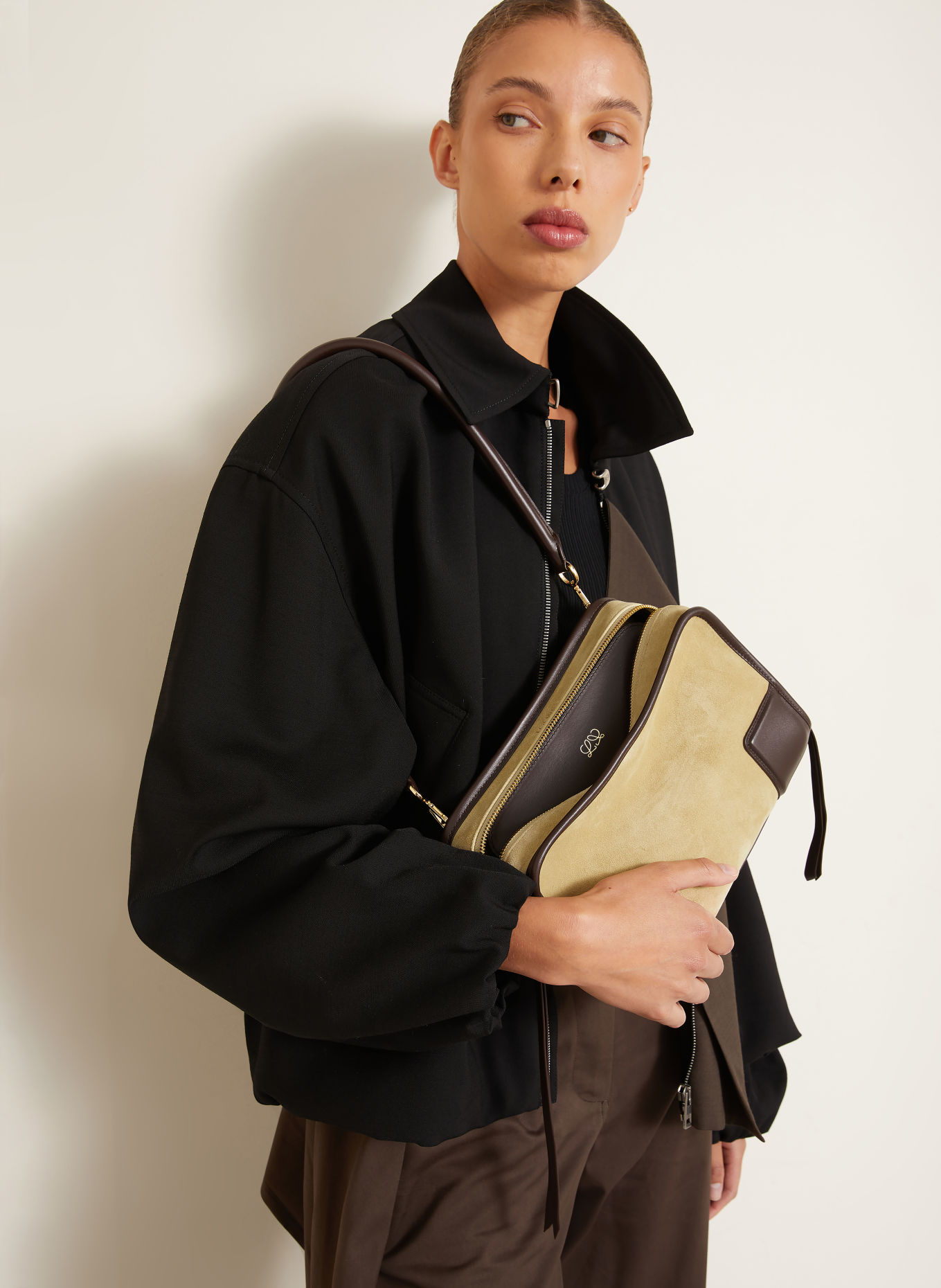 LOEWE Handtasche AMAZONA 180 SMALL: DUNKELBRAUN / GOLD / HELLBRAUN