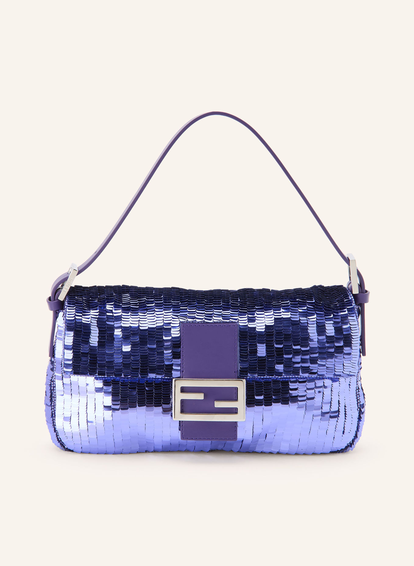 FENDI Handtasche BAGUETTE mit Pailletten: LILA / SILBER