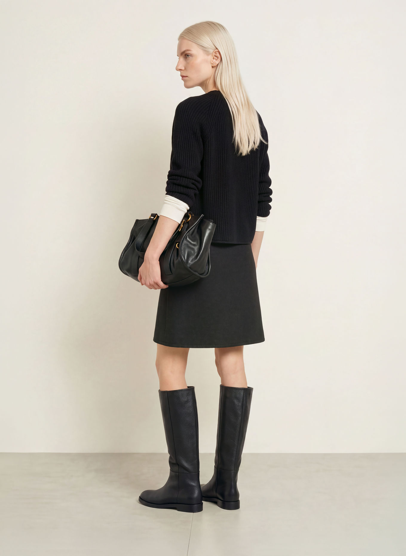 Marc O'Polo Wrap-style bouclé skirt: BLACK
