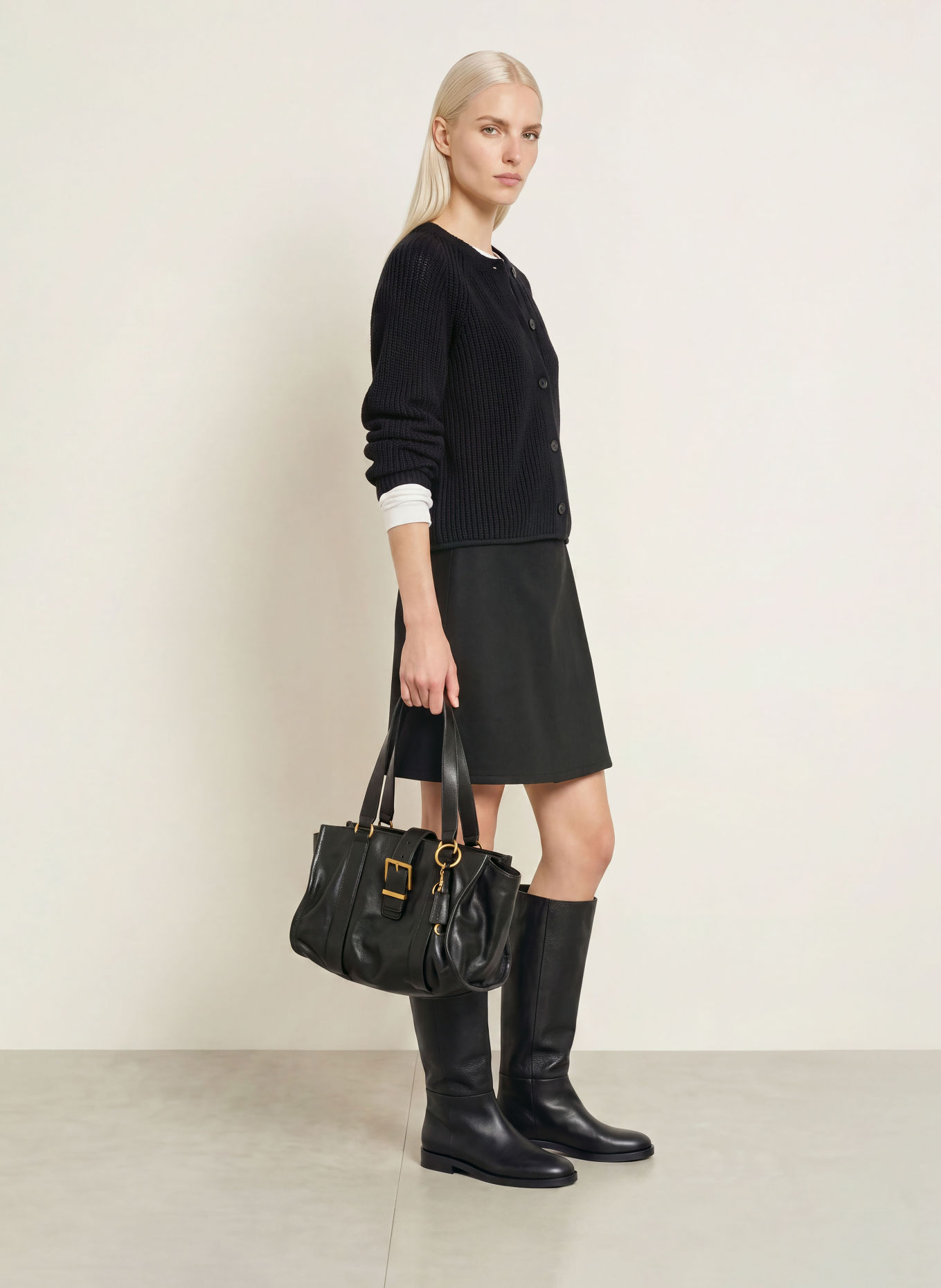 Marc O'Polo Wrap-style bouclé skirt: BLACK