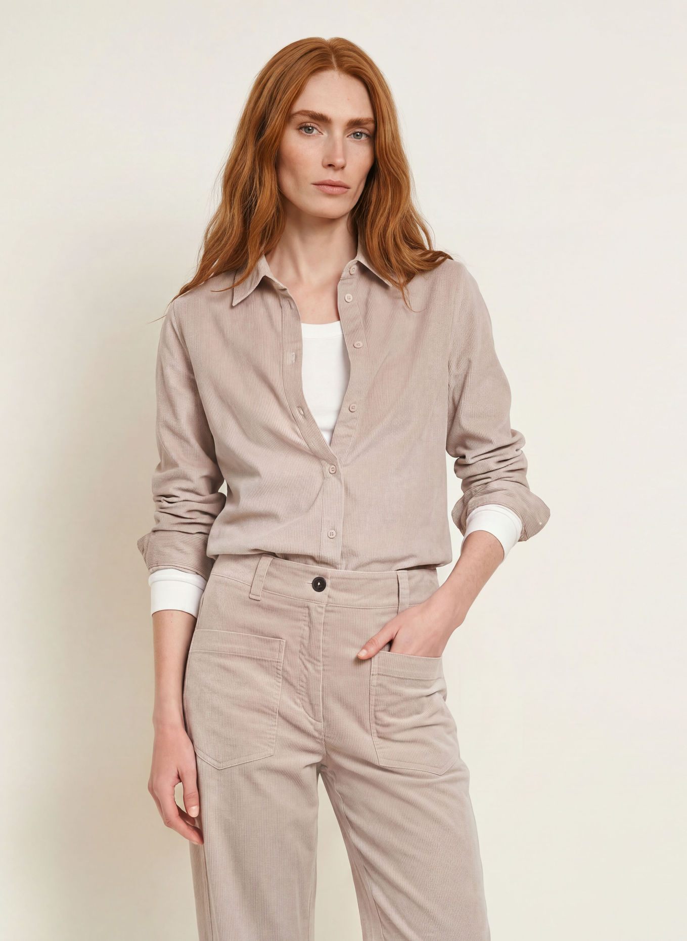 Marc O'Polo Skjortebluse i fløjl: TAUPE