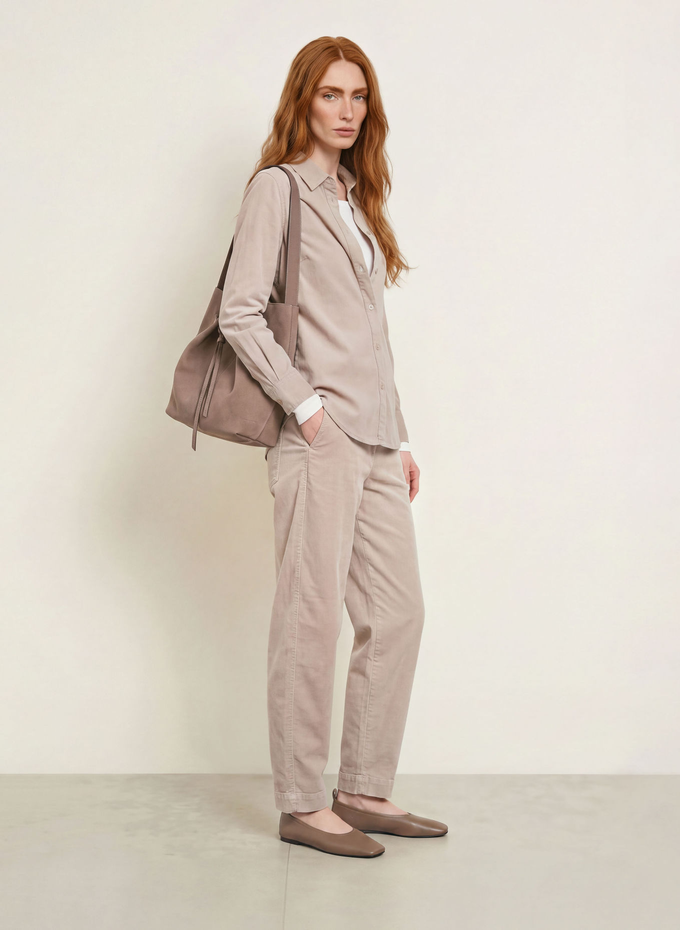 Marc O'Polo Skjortebluse i fløjl: TAUPE