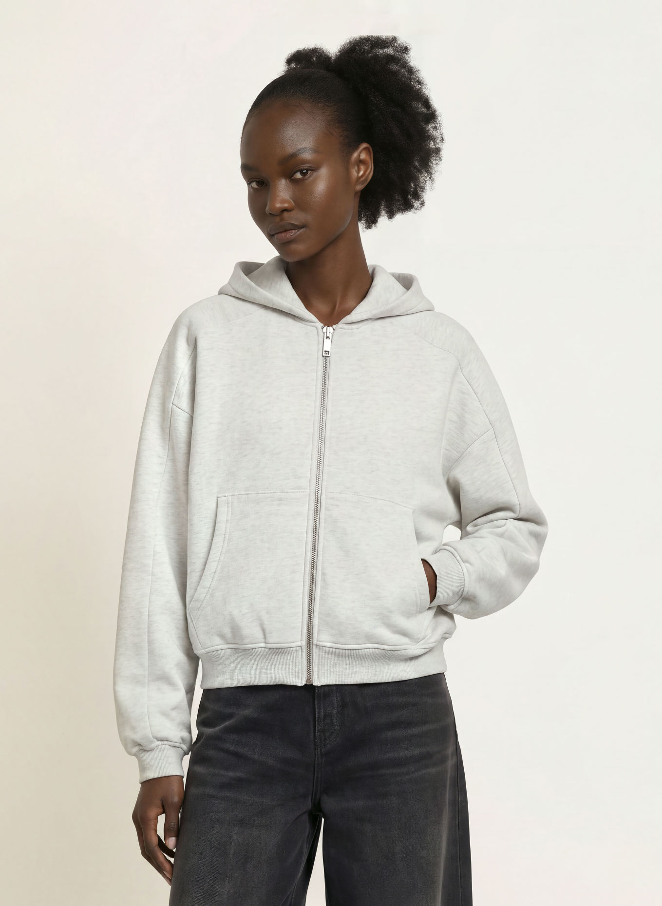 MRS & HUGS Zip-up sweatshirt: LIGHT GRAY / ECRU