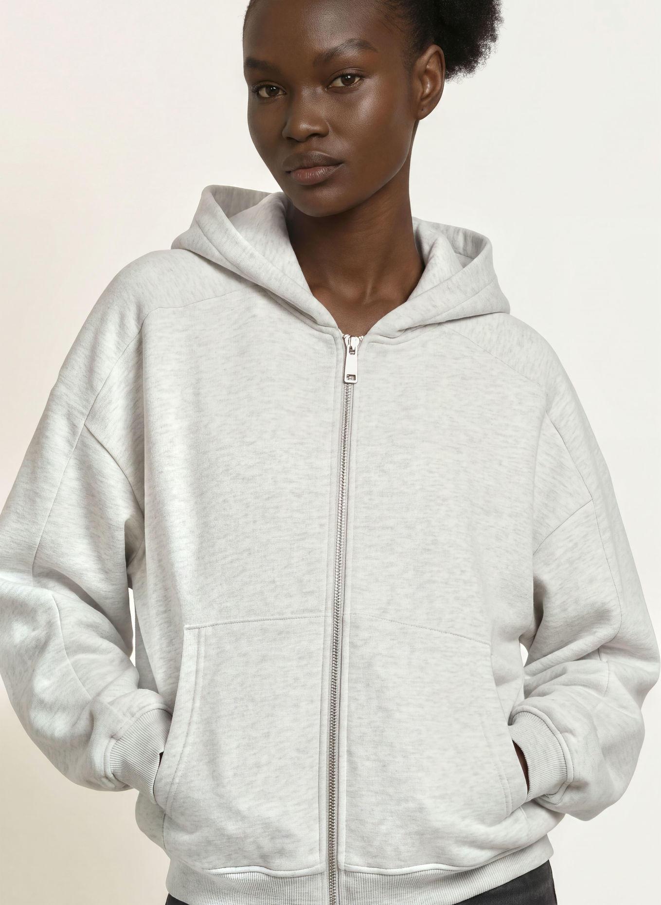 MRS & HUGS Zip-up sweatshirt: LIGHT GRAY / ECRU