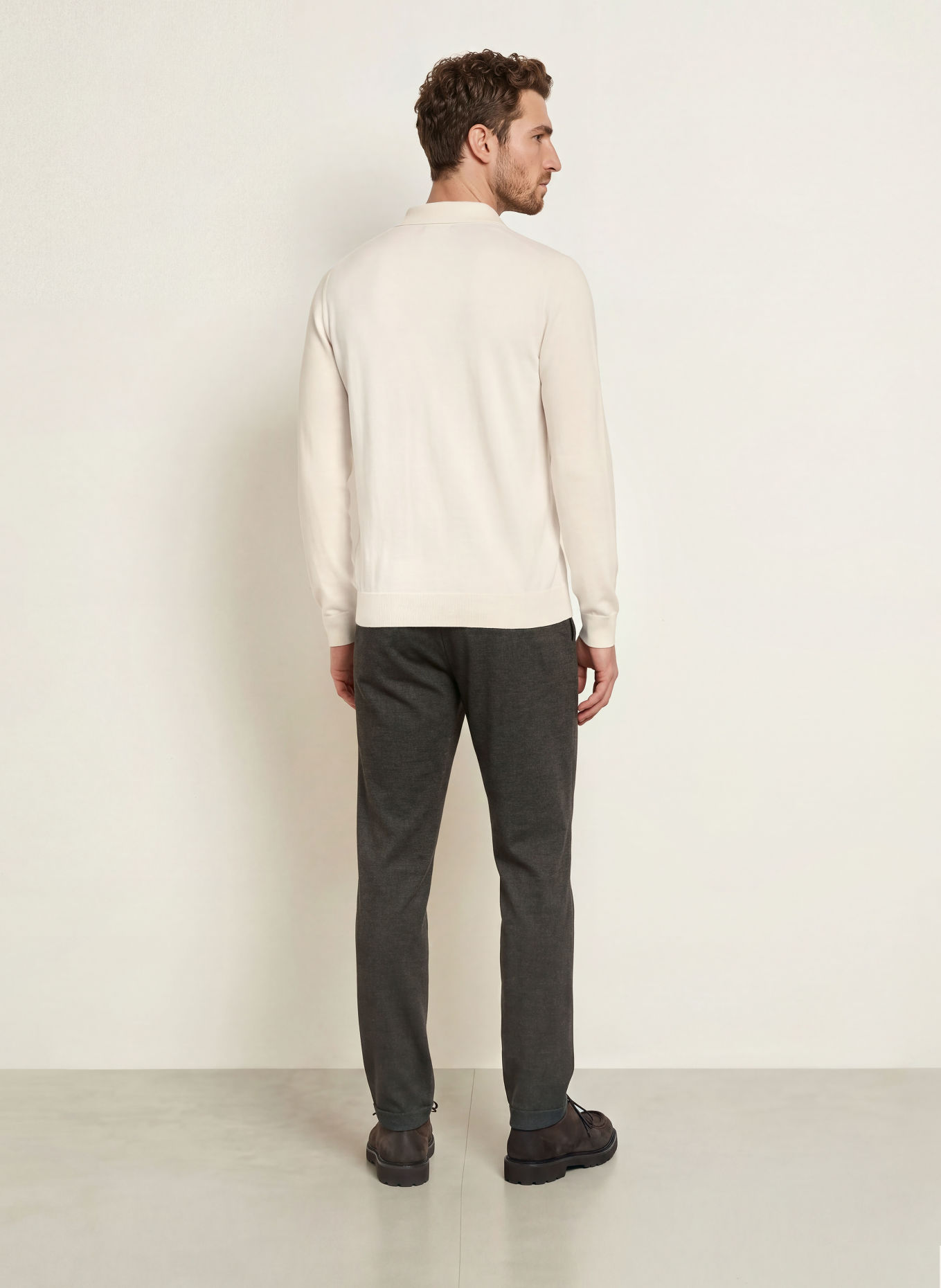 CRUNA Gebreid poloshirt: CRÈME