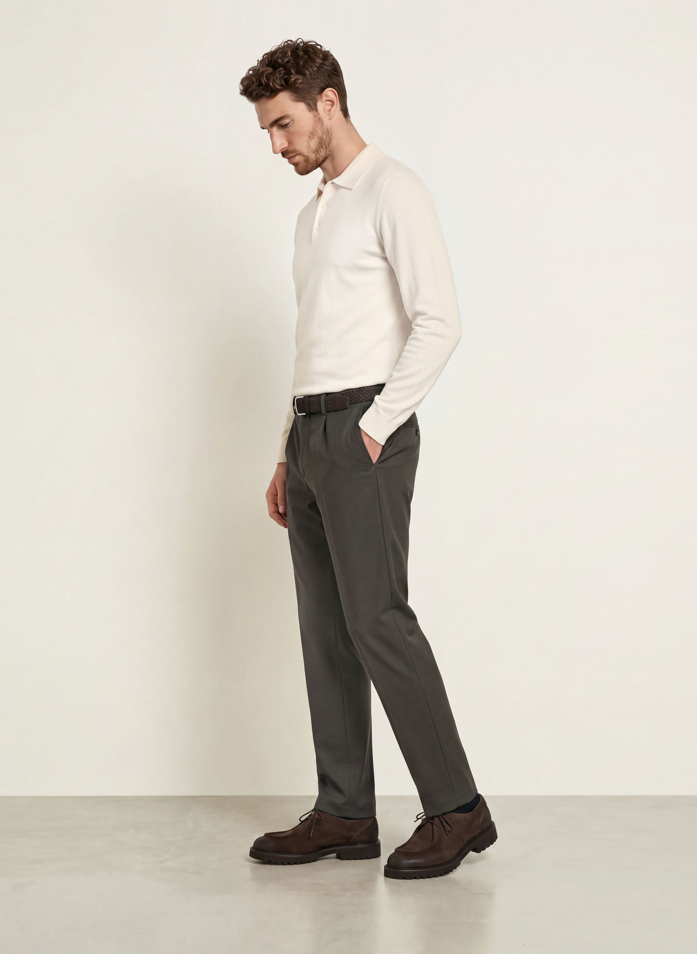 CRUNA Gebreid poloshirt: CRÈME