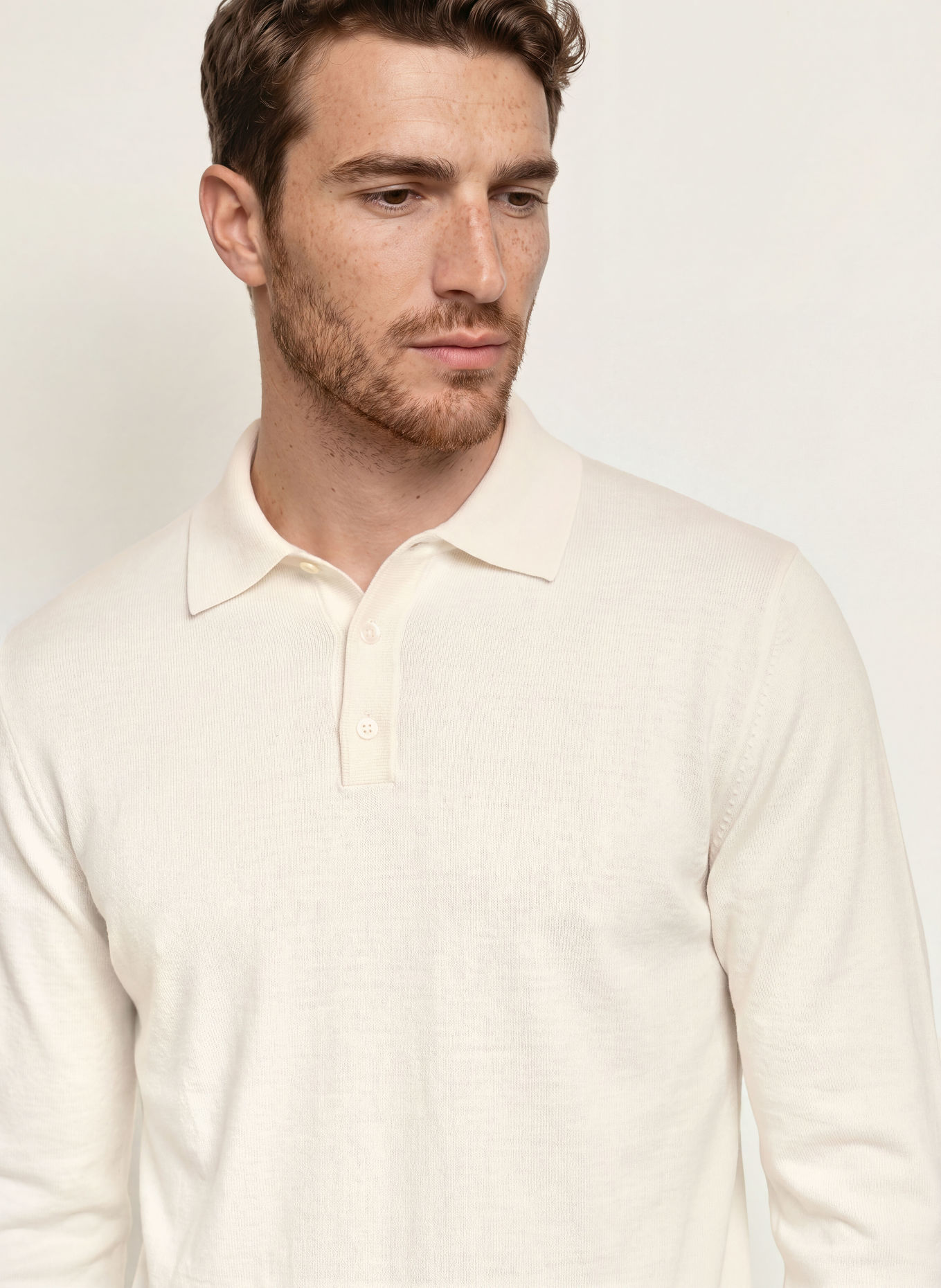 CRUNA Gebreid poloshirt: CRÈME