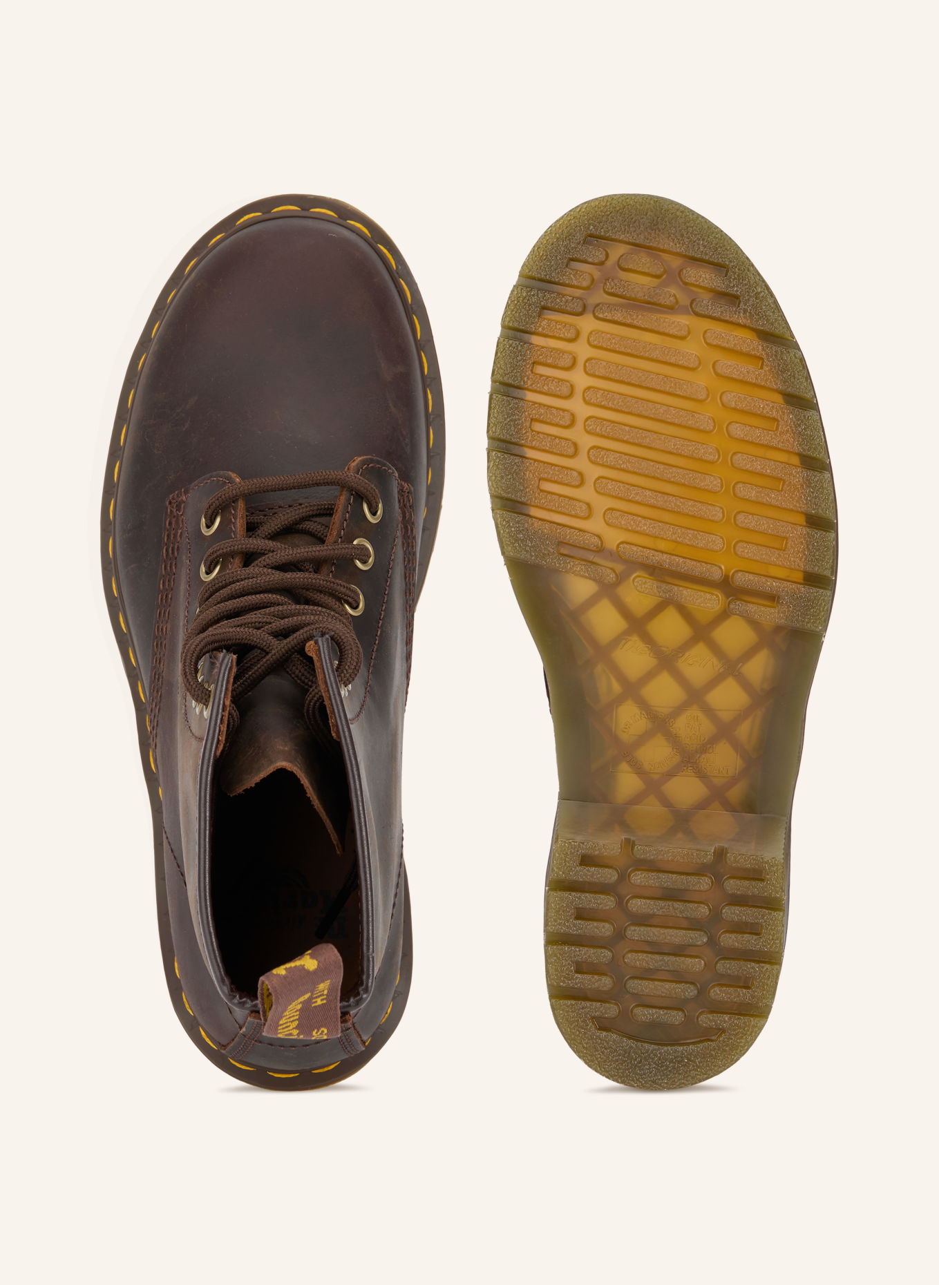 Dr. Martens Veterboots 1460: MARRON FONCÉ / GOUD / GEEL