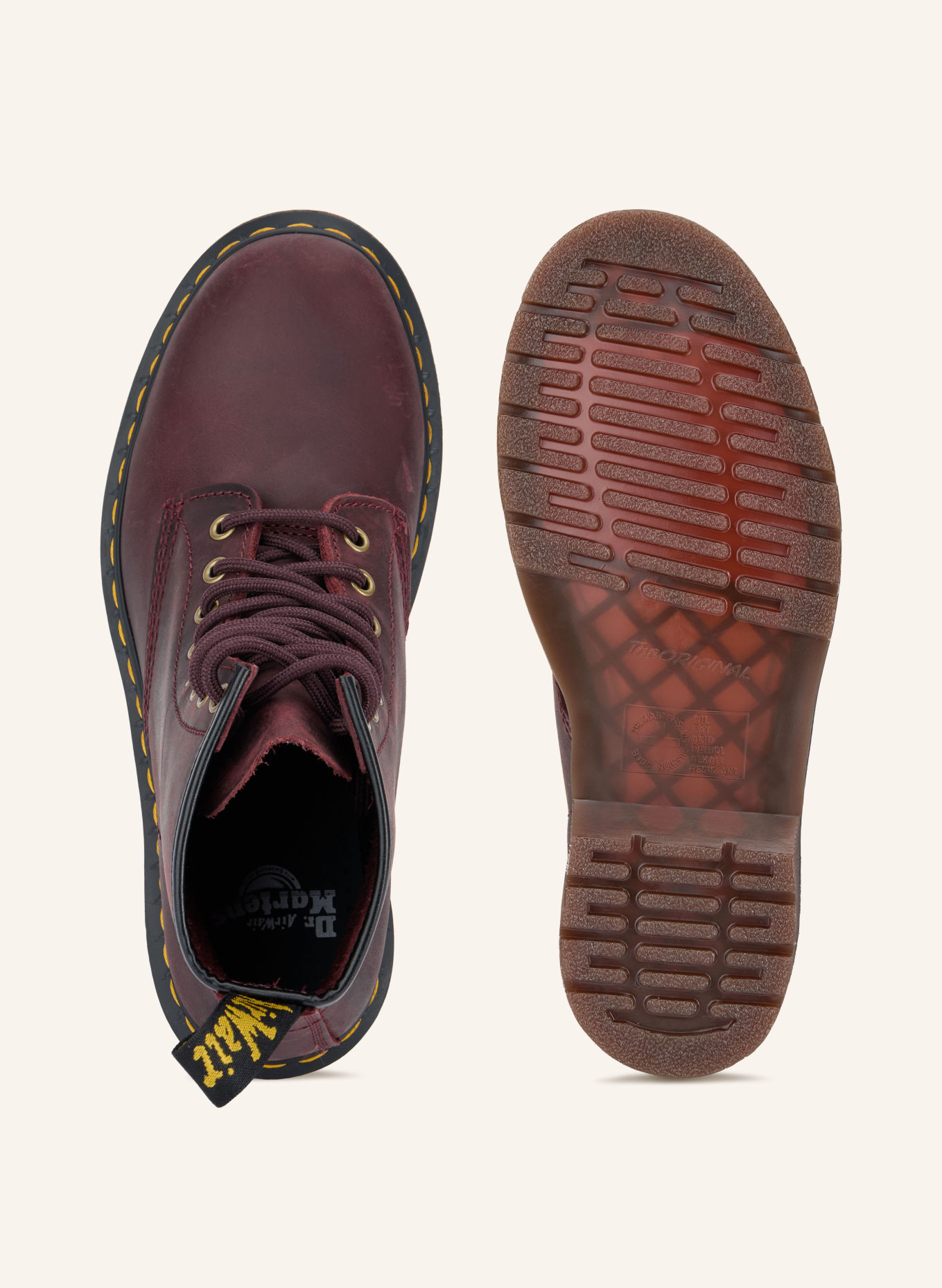 Dr. Martens Veterboots 1460: DONKERROOD / GOUD / GEEL