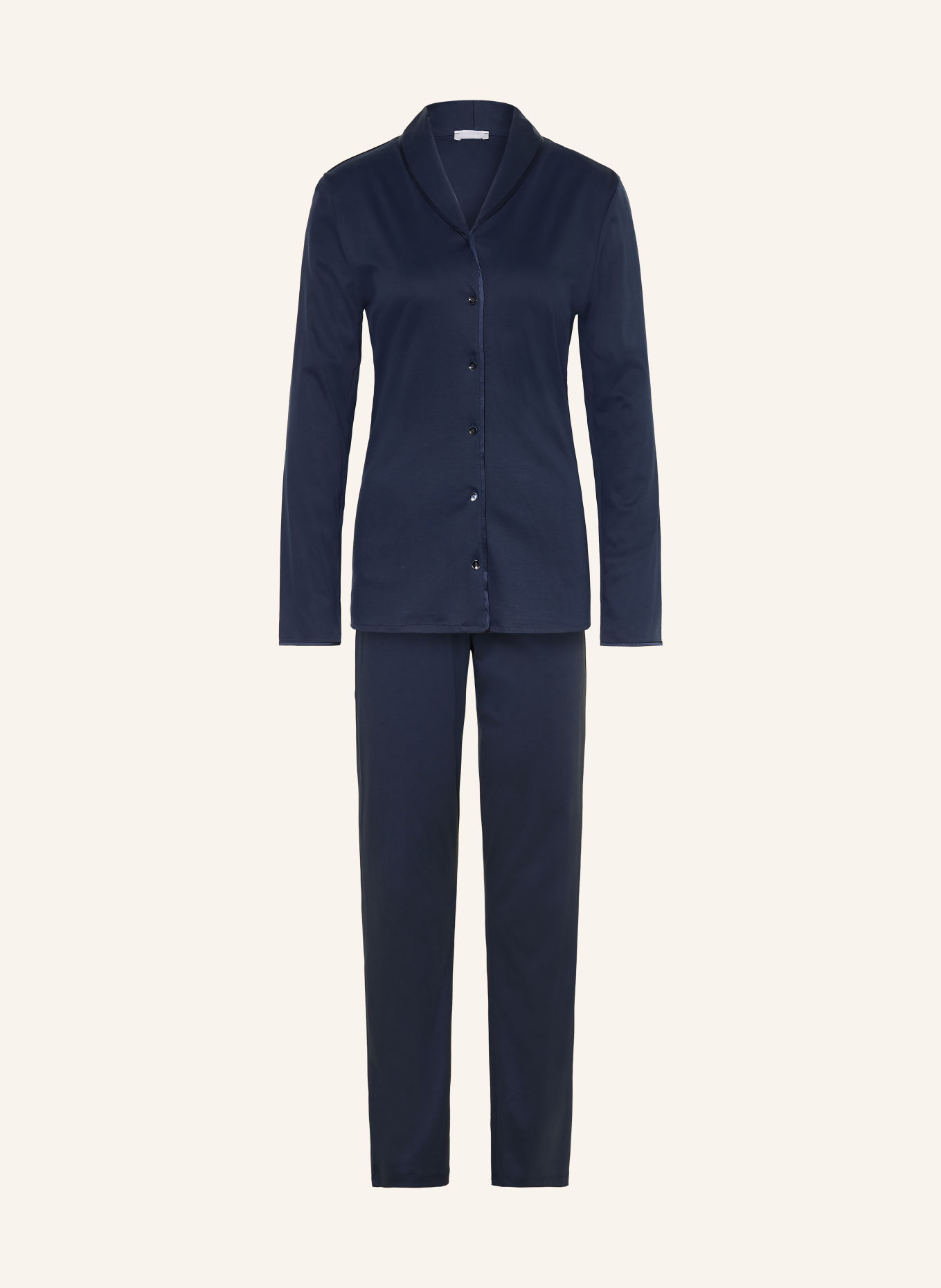 HANRO Pyjama COTTON SILK: DONKERBLAUW