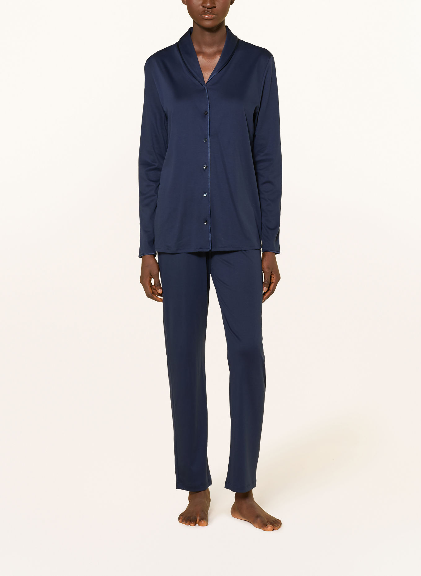 HANRO Pyjama COTTON SILK: DONKERBLAUW