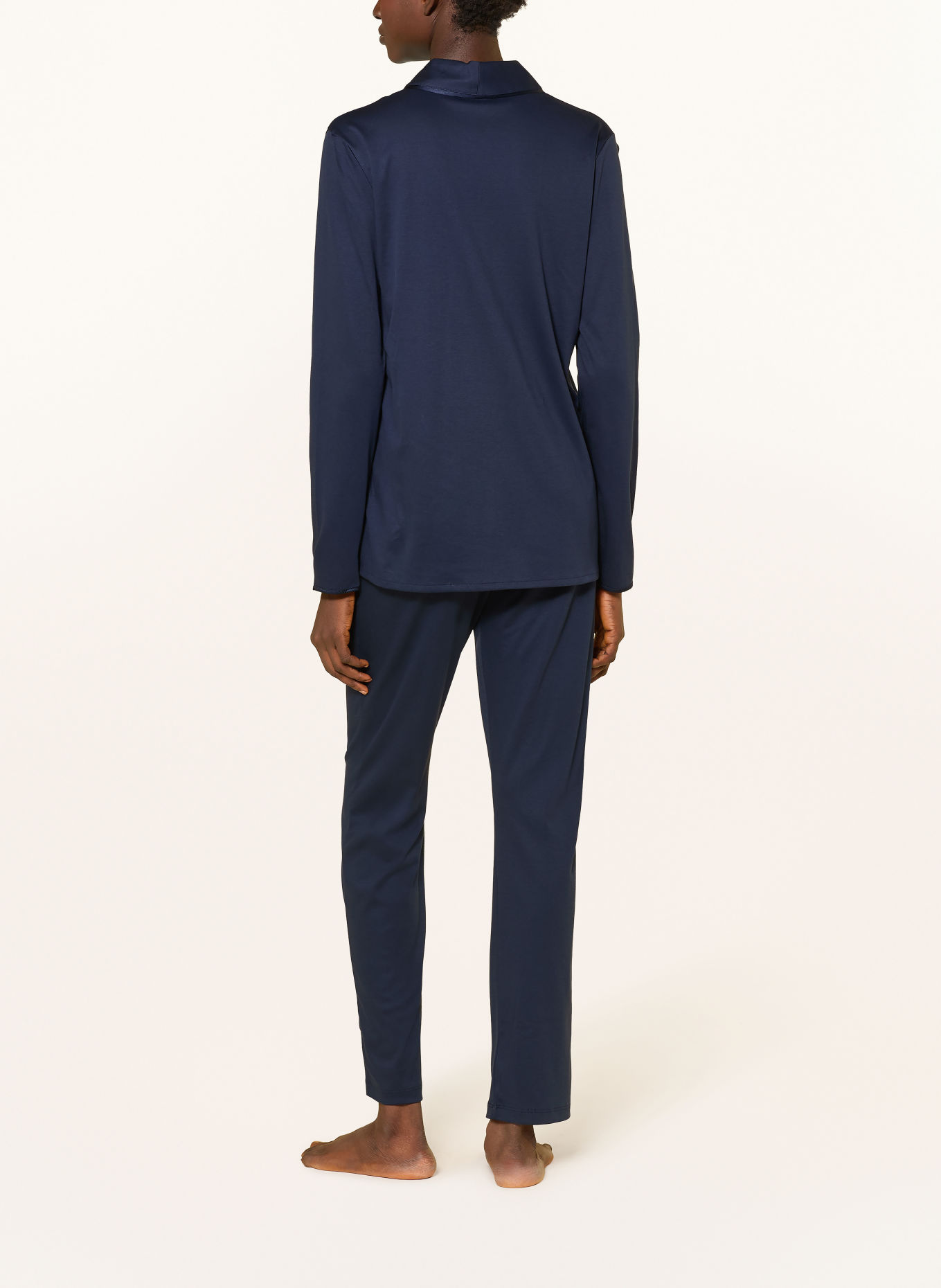 HANRO Pyjama COTTON SILK: DONKERBLAUW