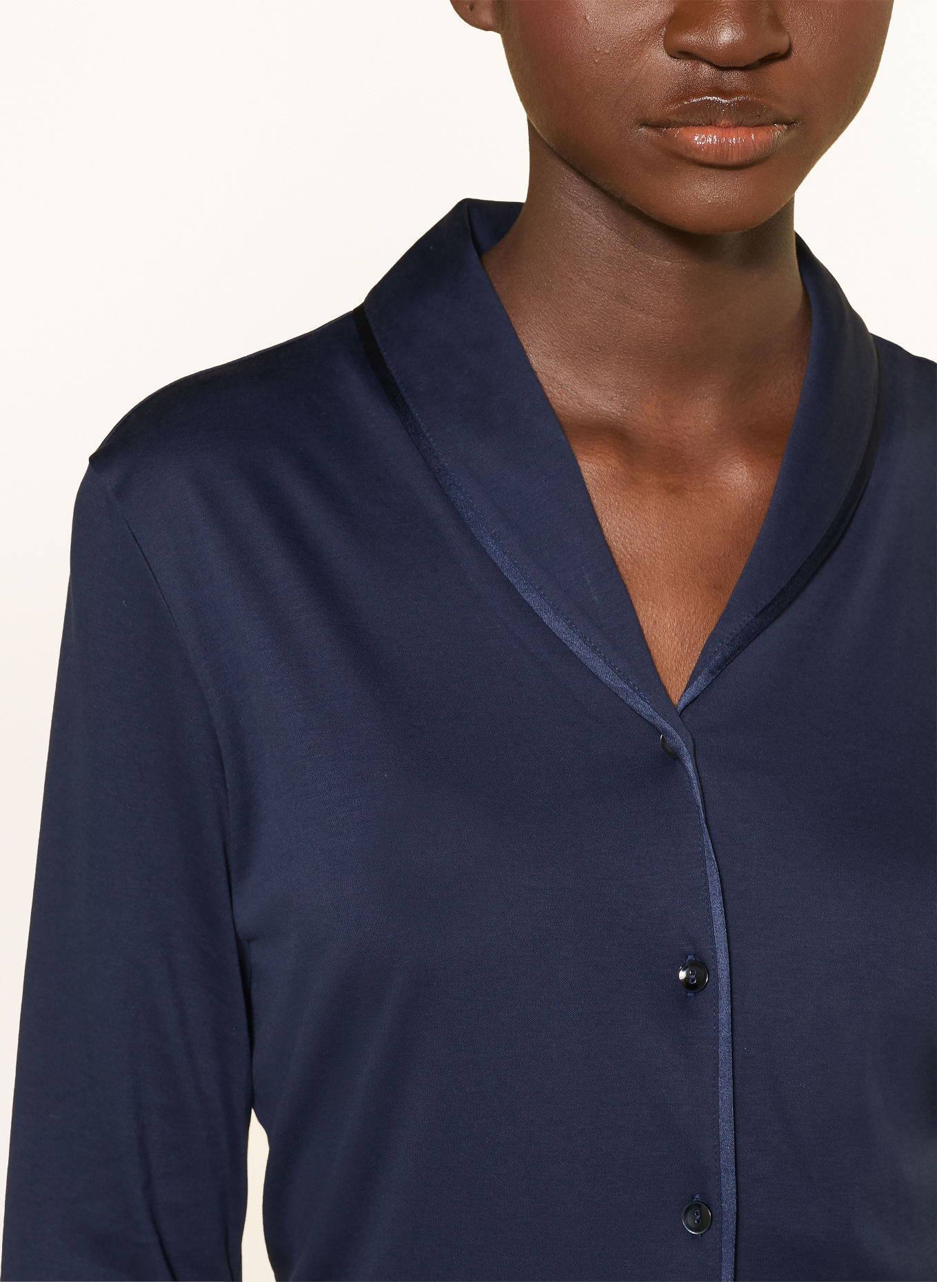 HANRO Pyjama COTTON SILK: DONKERBLAUW