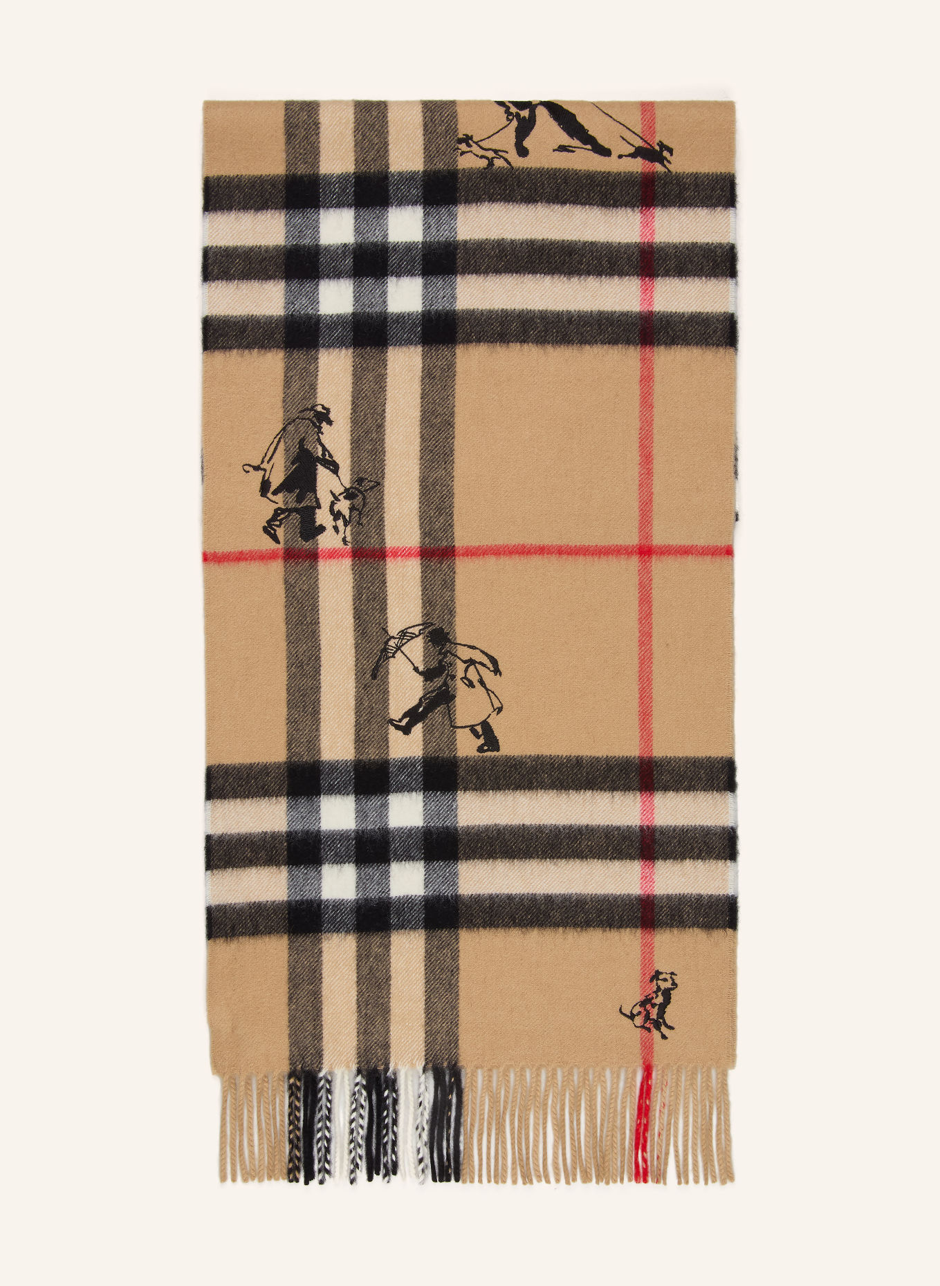 BURBERRY Cashmere Scarf: BEIGE / RED / BLACK