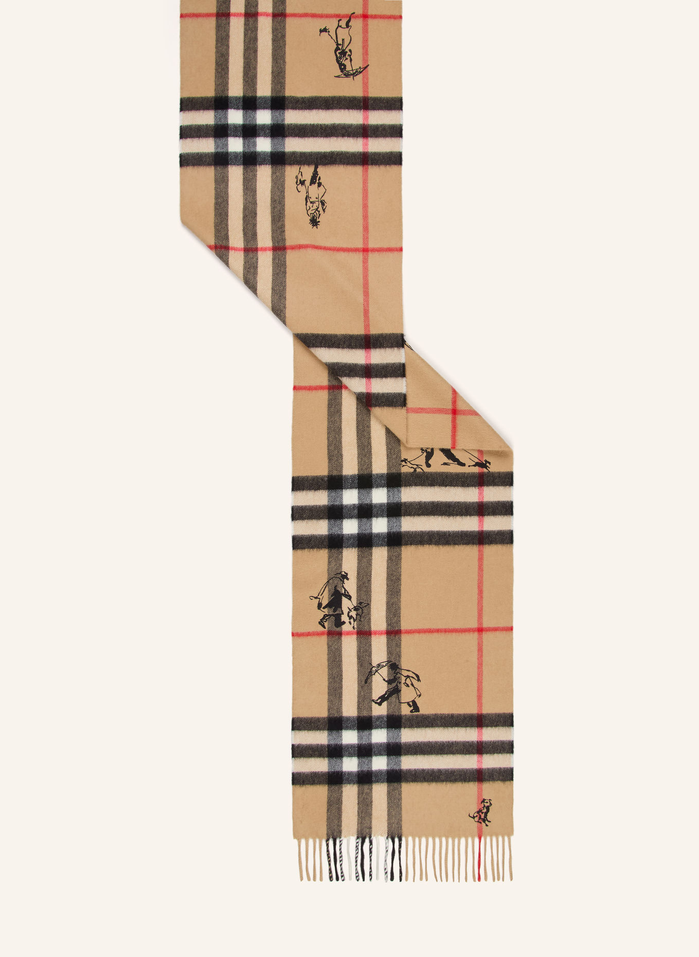 BURBERRY Cashmere Scarf: BEIGE / RED / BLACK