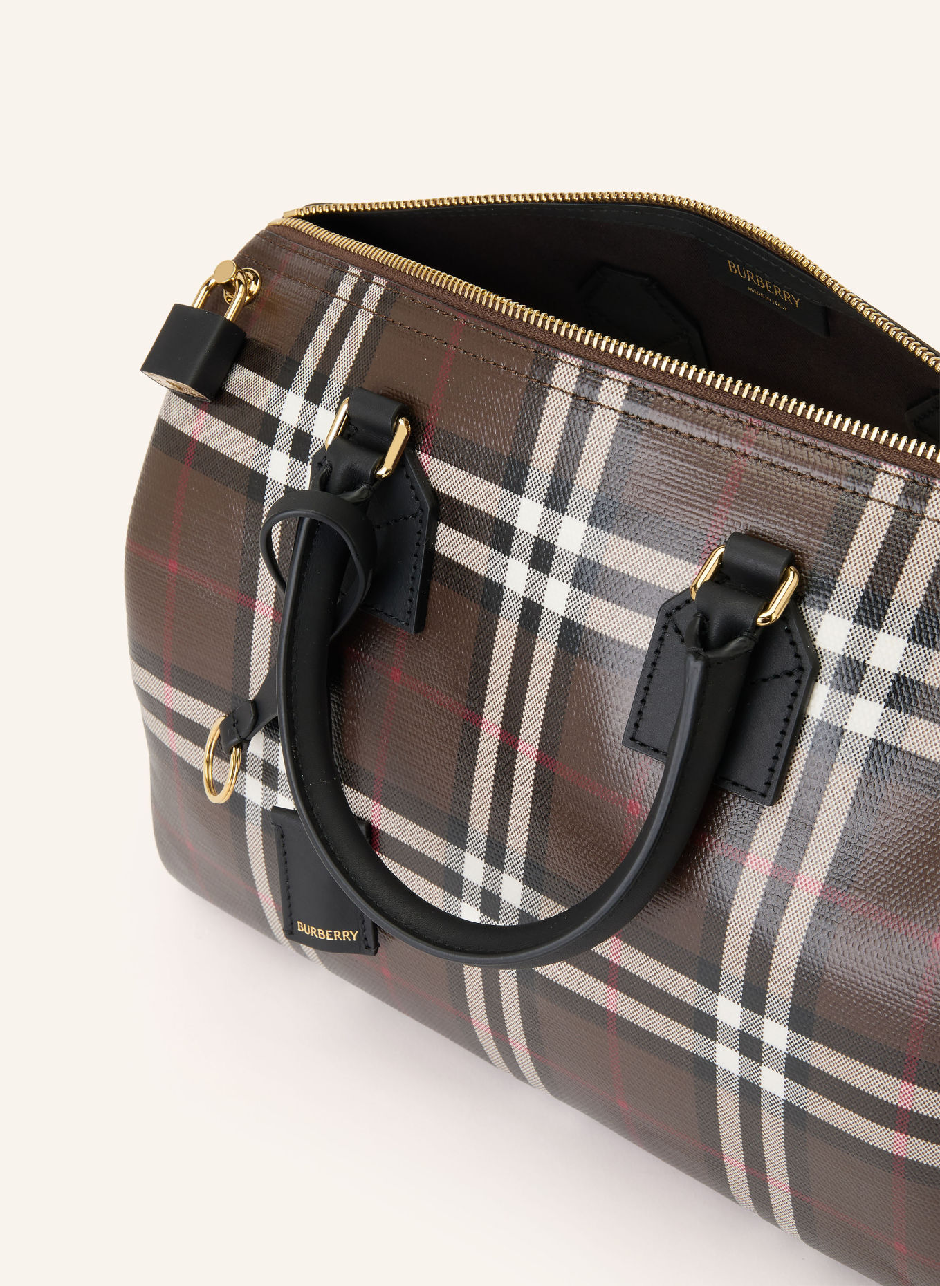 BURBERRY Handtas MEDIUM: MARRON FONCÉ / ROOD / WIT