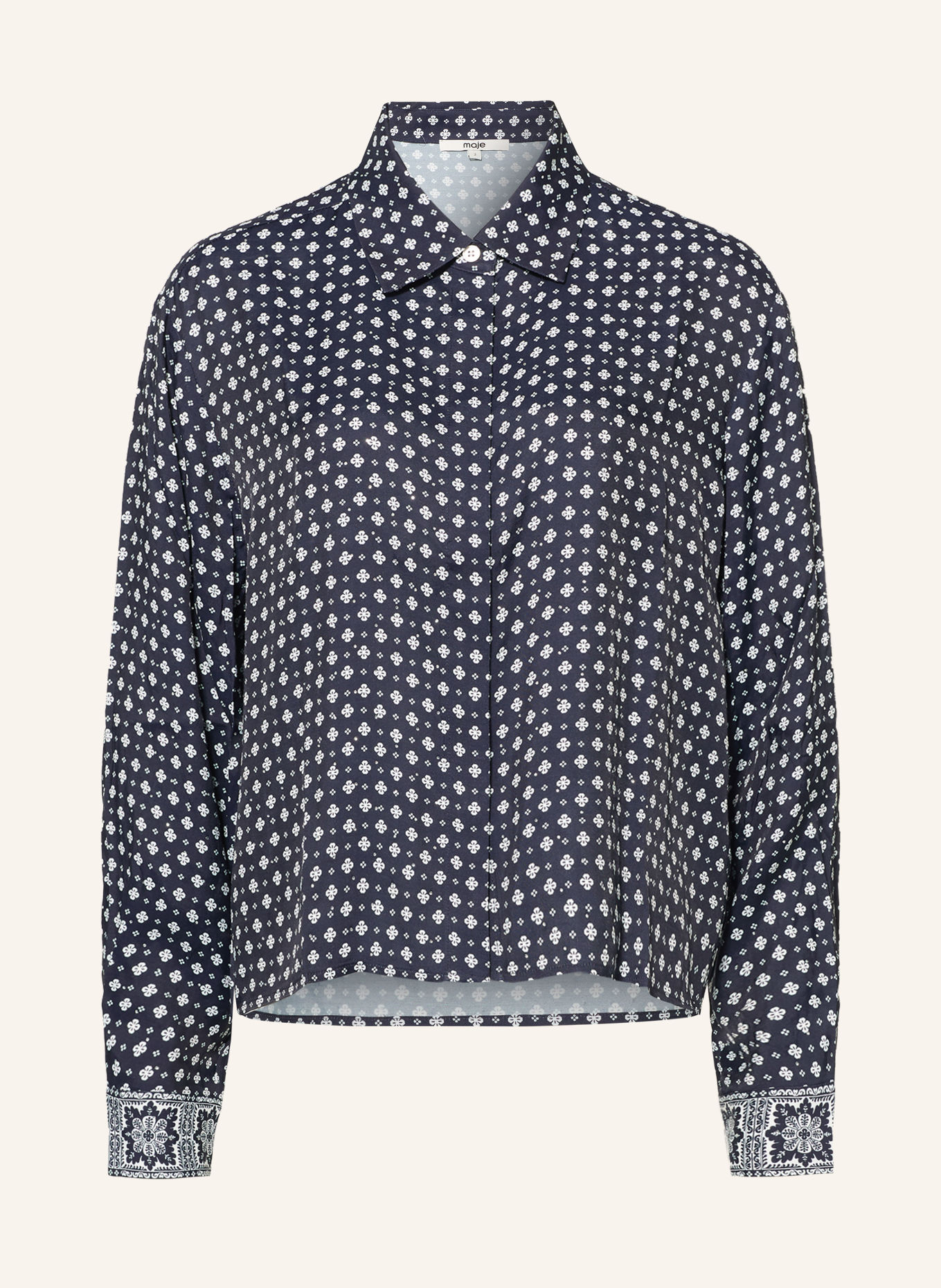 maje Hemdbluse mit Schmucksteinen: DUNKELBLAU / WEISS