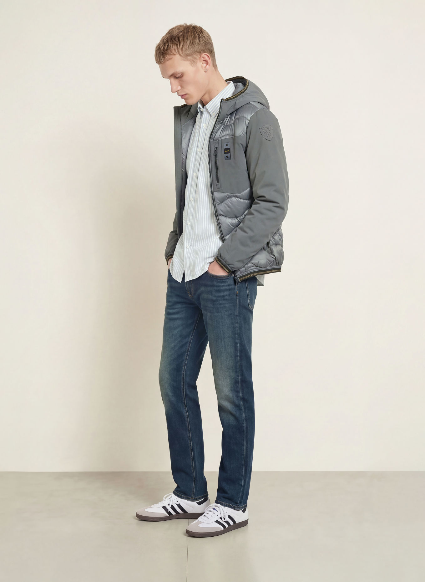 Blauer ALBERT Lightweight Down Jacket in a Material Blend: GRAY