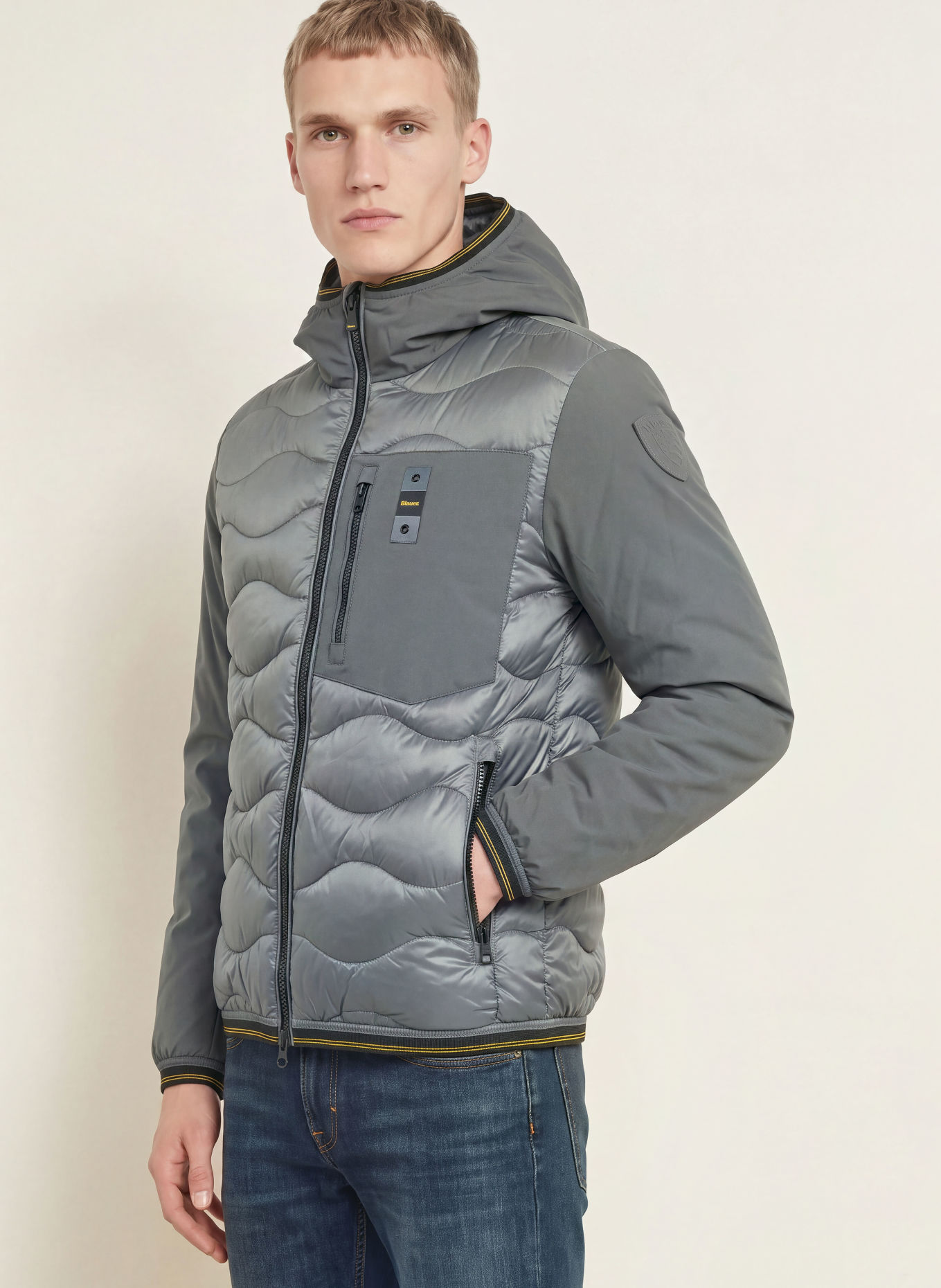 Blauer ALBERT Lightweight Down Jacket in a Material Blend: GRAY