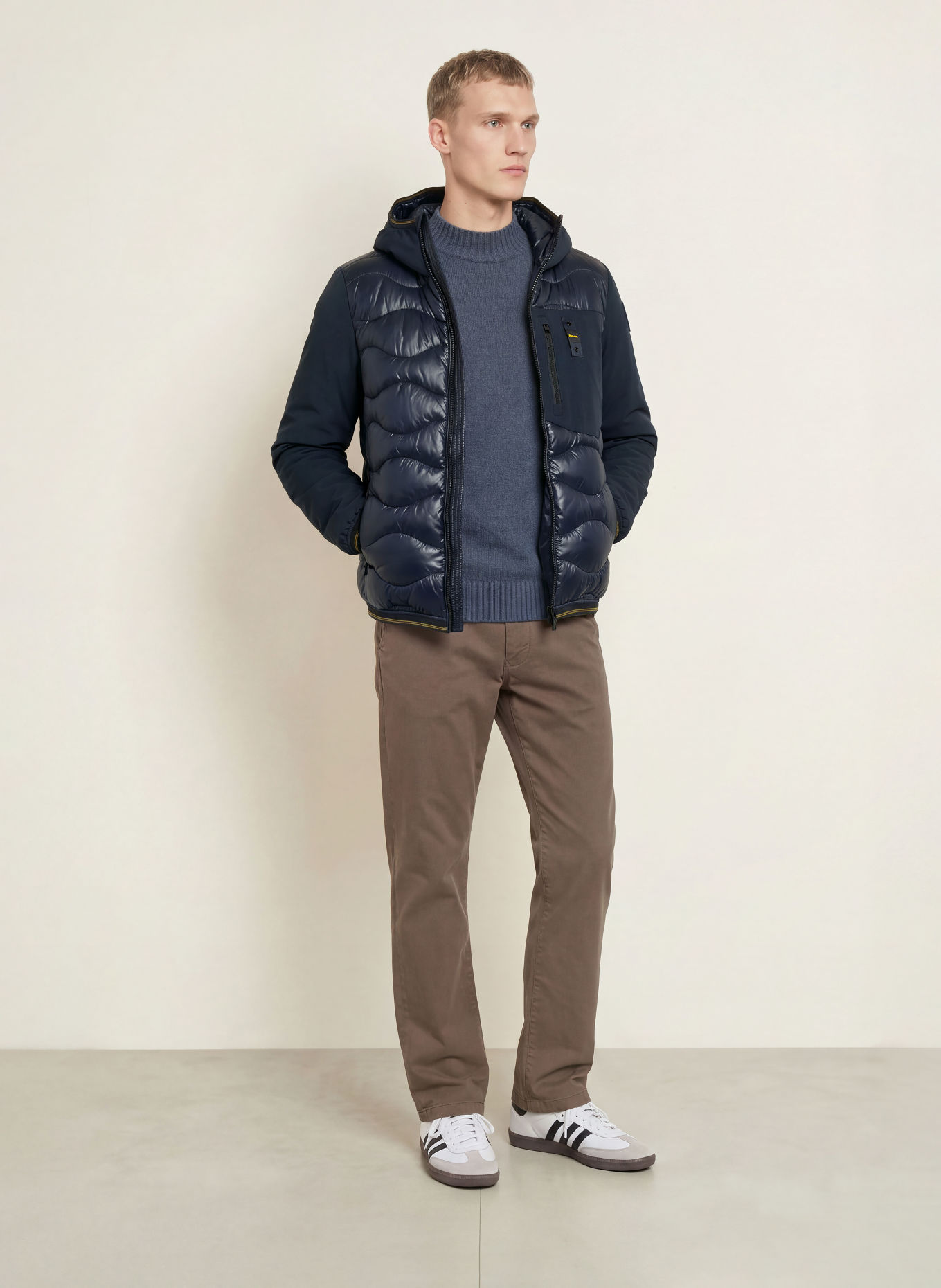 Blauer Lightweight-Daunenjacke ALBERT im Materialmix: DUNKELBLAU