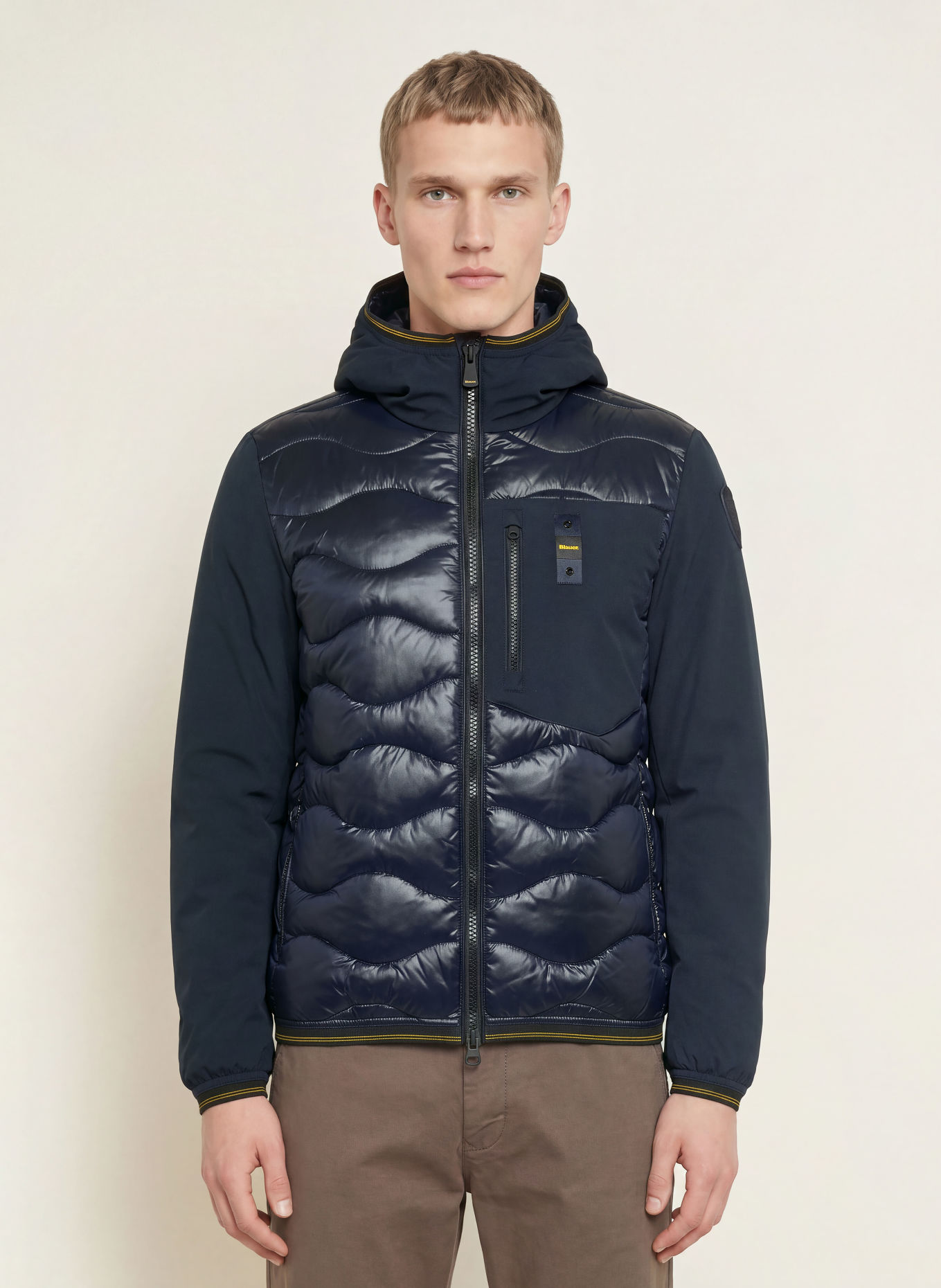 Blauer Lightweight-Daunenjacke ALBERT im Materialmix: DUNKELBLAU