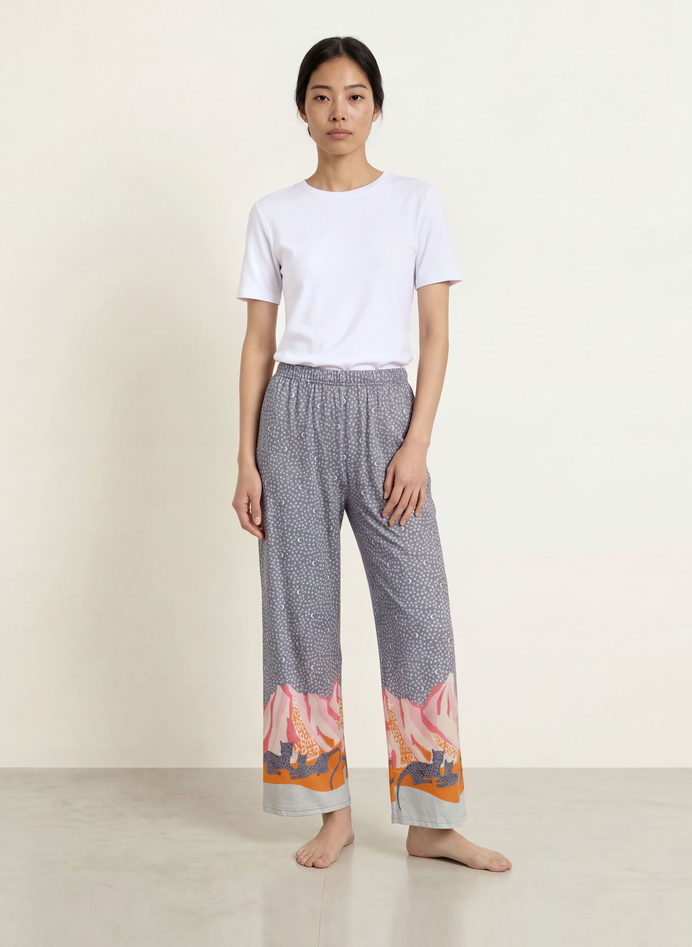 CALIDA 7/8-pyjamabroek SLEEP OVER M&M: BLAUWGRIJS / ROZE / CRÈME