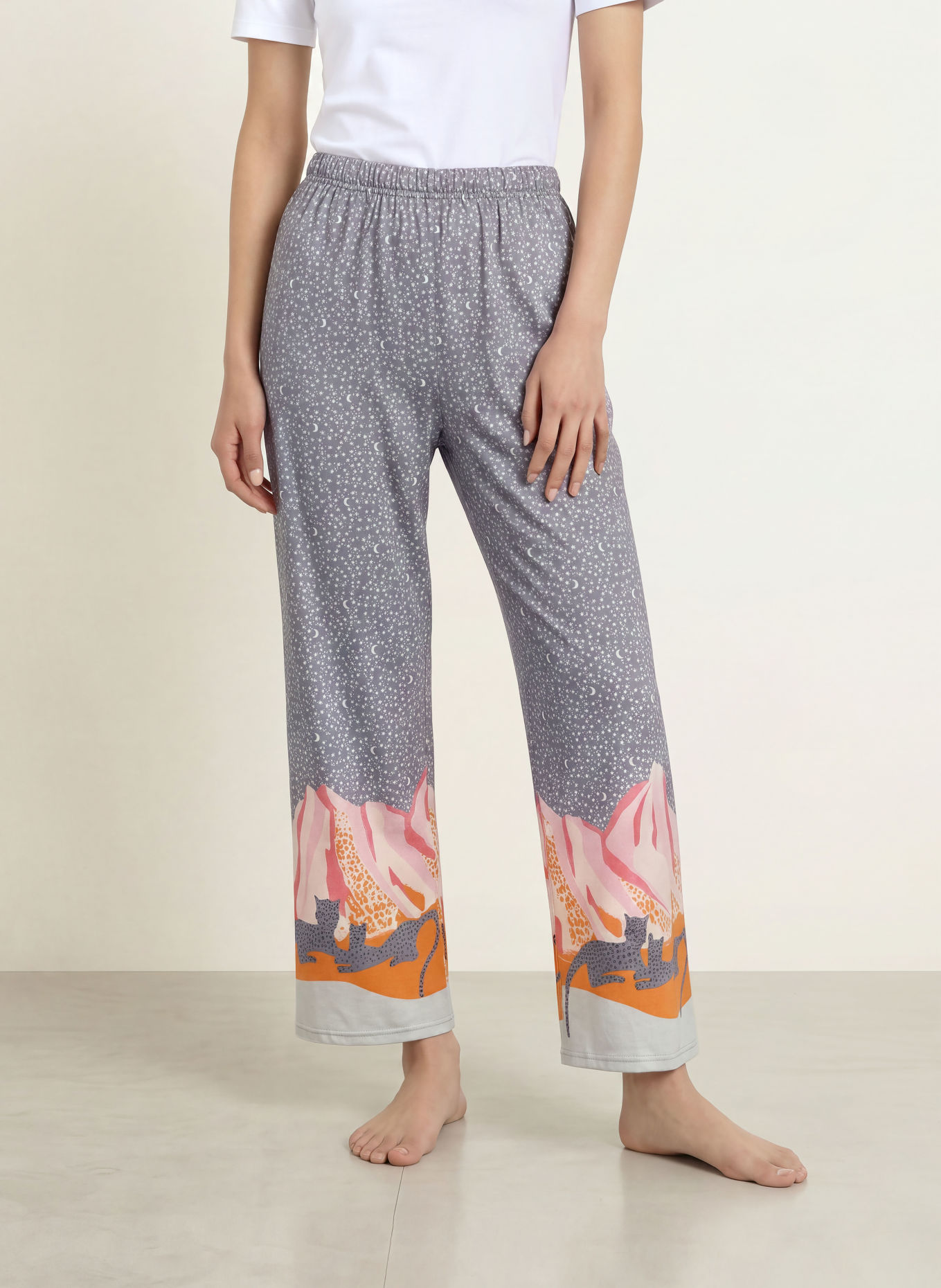 CALIDA 7/8-pyjamabroek SLEEP OVER M&M: BLAUWGRIJS / ROZE / CRÈME